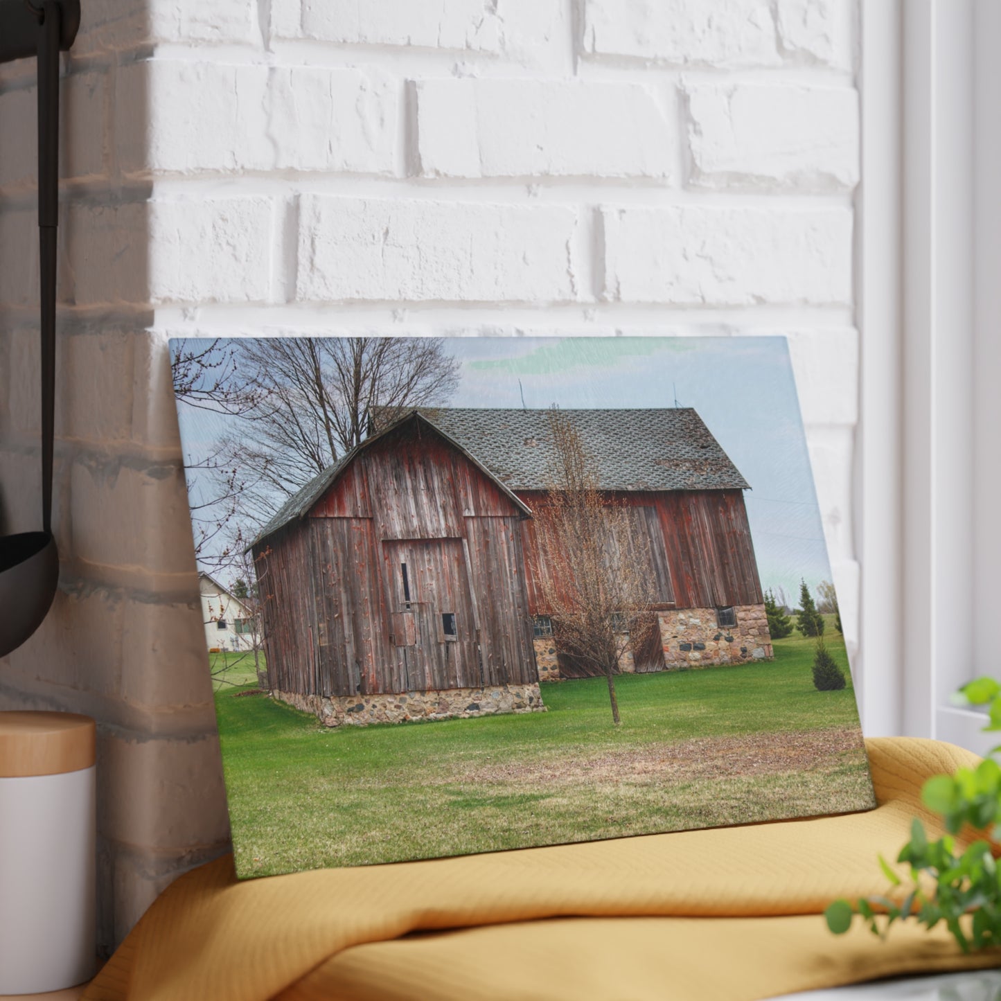 U R There Photography Millington Road Stone Grey Rustic Farmhouse Tempered-Glass Cutting Board