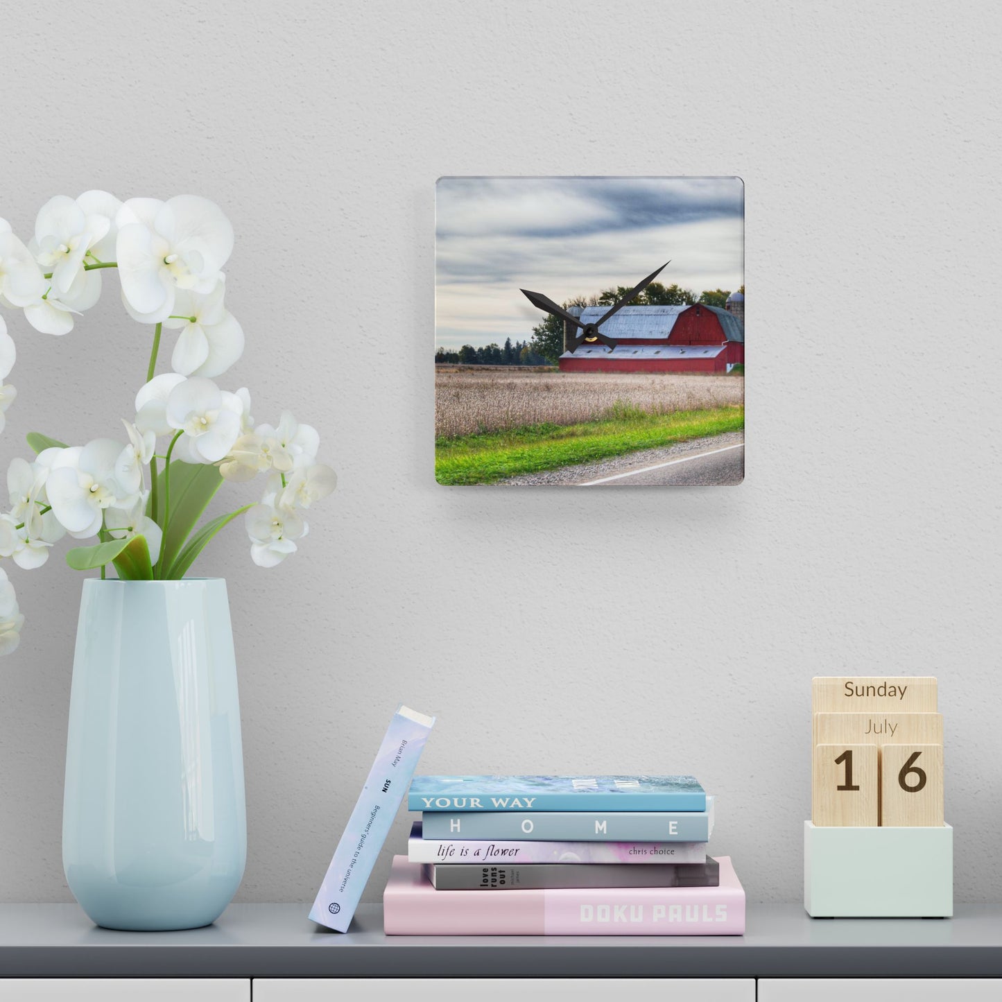 U R There Photography Brown City Red II Rustic Farmhouse Acrylic Analog Wall Clock