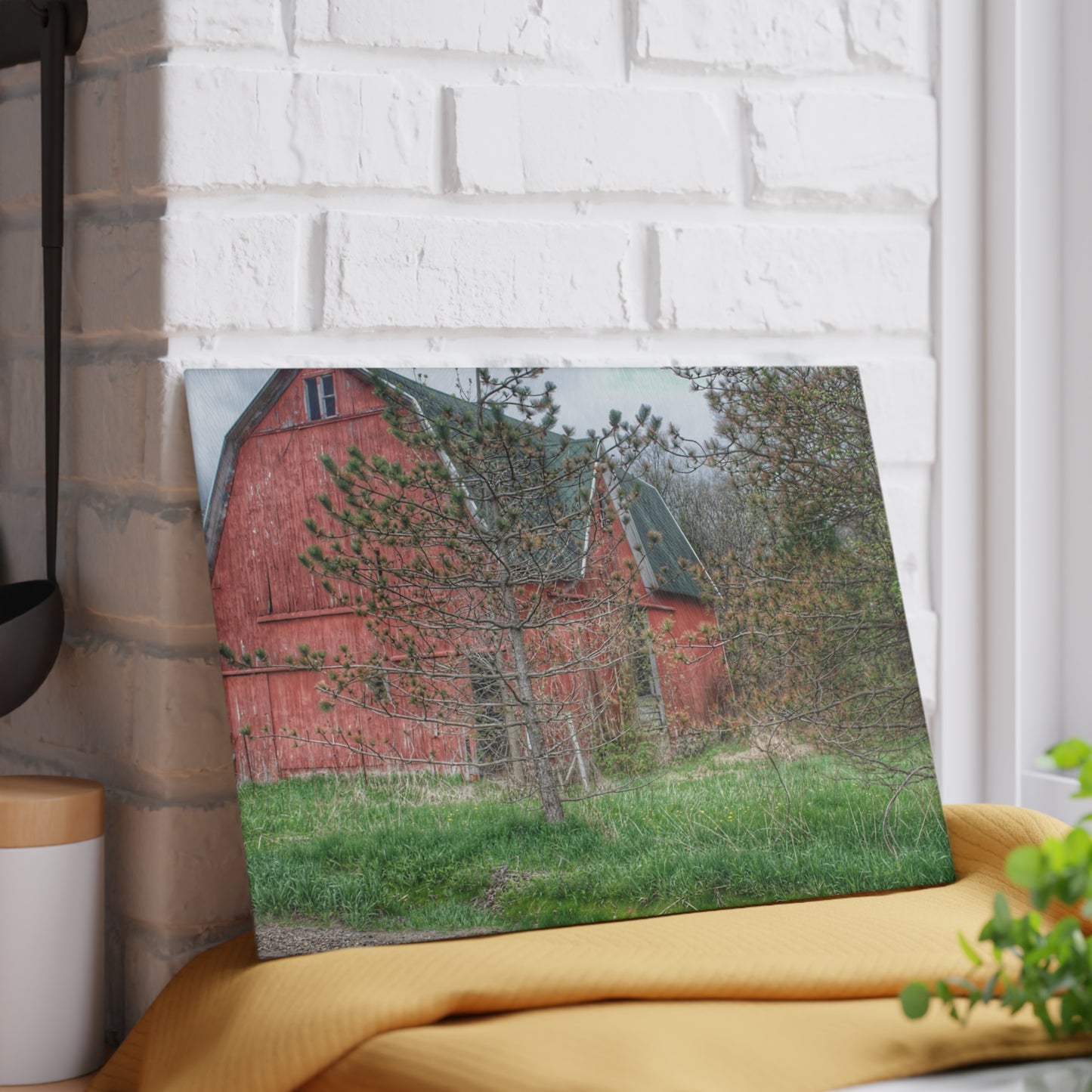 U R There Photography Hickory Ridge Red II Rustic Farmhouse Tempered-Glass Cutting Board