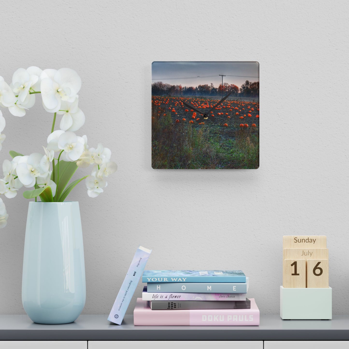 U R There Photography Five Lakes Pumpkins Rustic Farmhouse Acrylic Analog Wall Clock