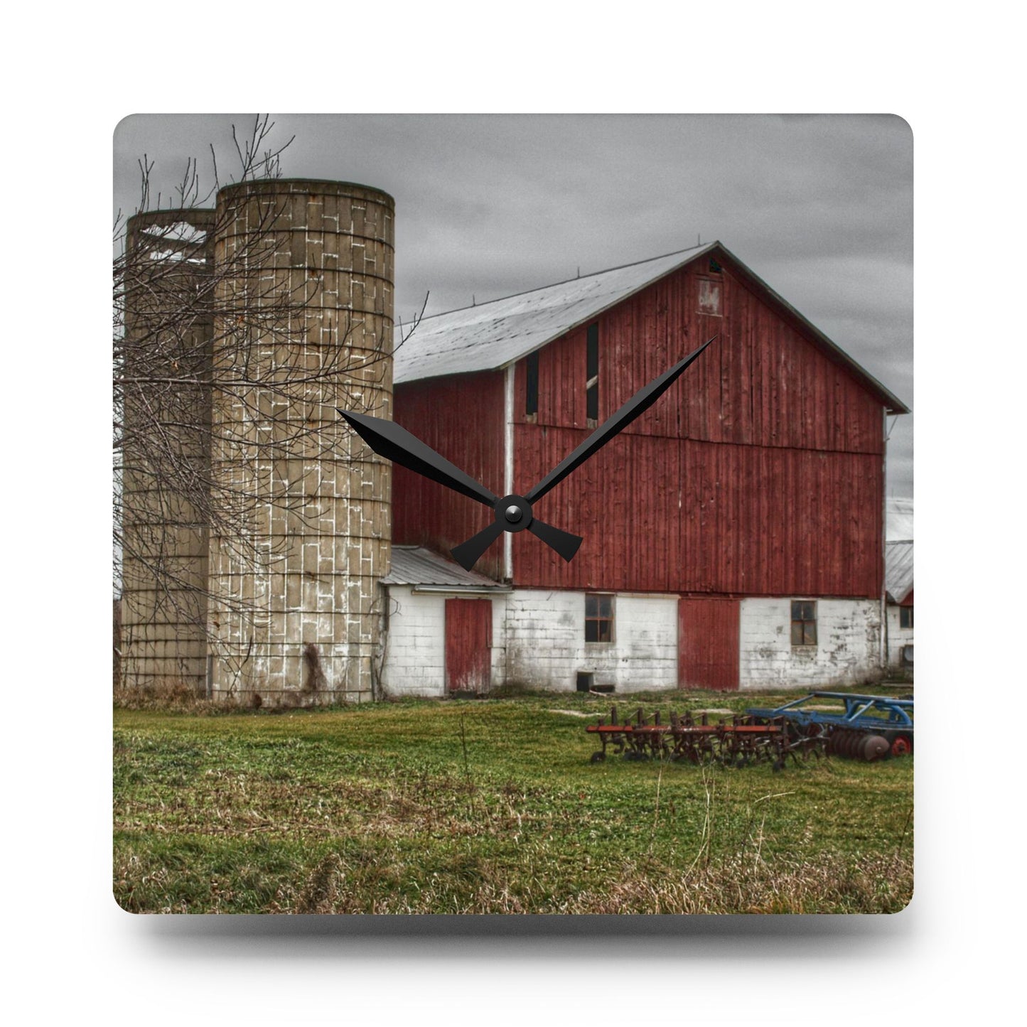 U R There Photography Fostoria Red I Rustic Farmhouse Acrylic Analog Wall Clock