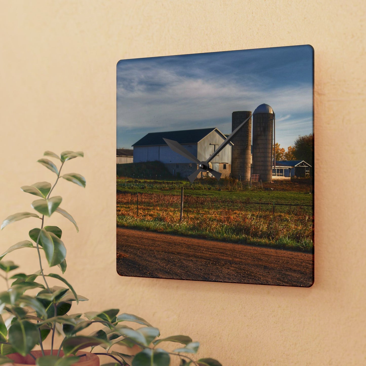 U R There Photography Cade Road White Rustic Farmhouse Acrylic Analog Wall Clock