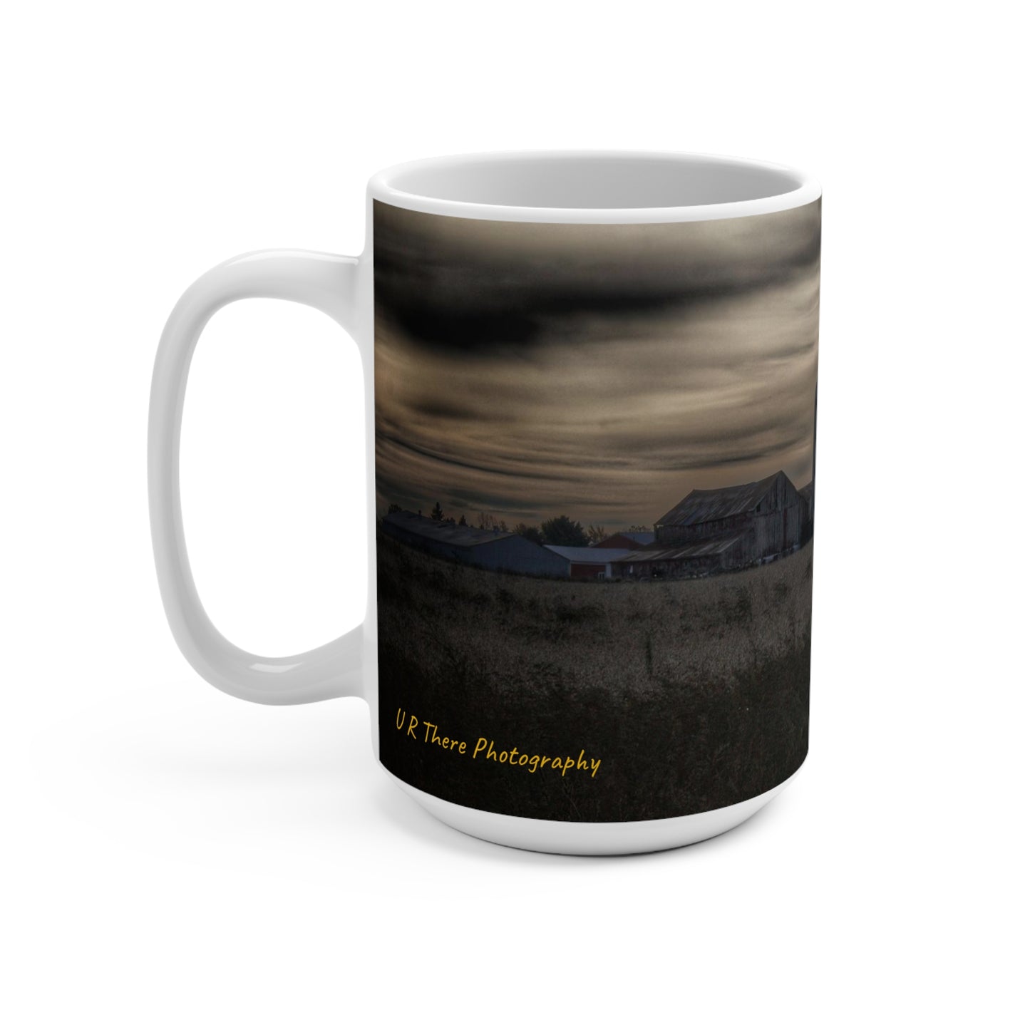 Rustic Farmhouse Coffee Mug Featuring Across the Field on Brown City Road