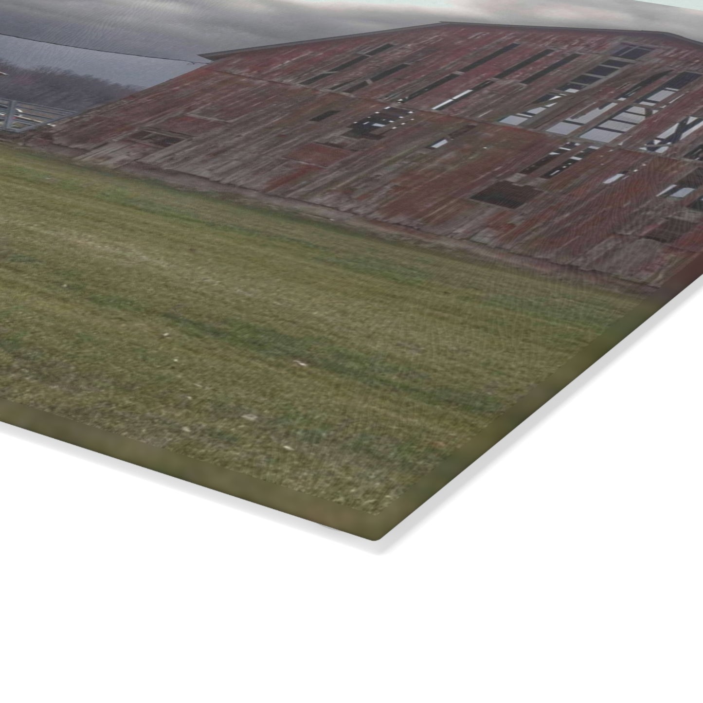U R There Photography Church Road Reds Rustic Farmhouse Tempered-Glass Cutting Board