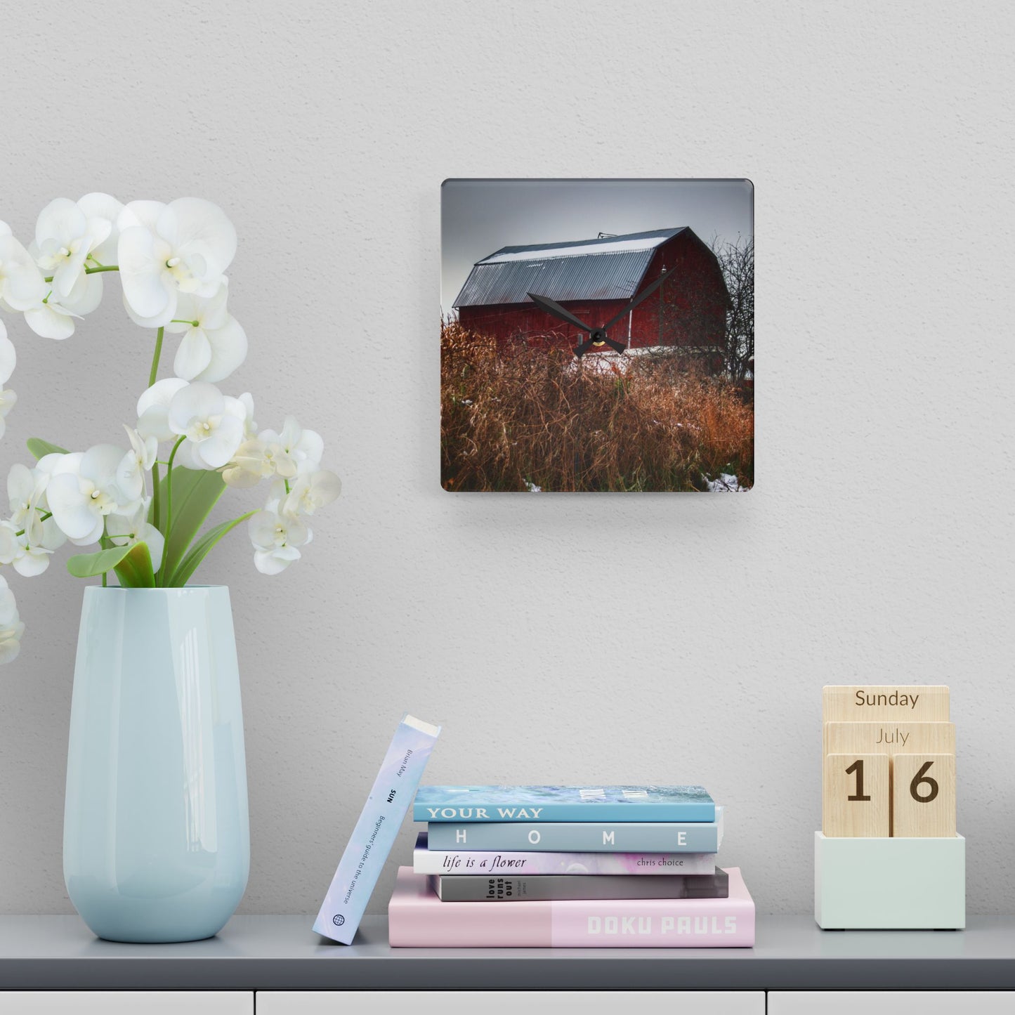 U R There Photography Noble Road Red Rustic Farmhouse Acrylic Analog Wall Clock