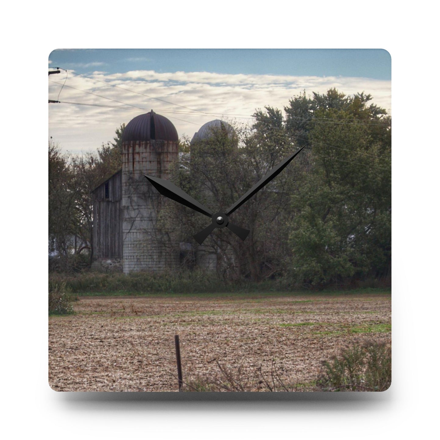 U R There Photography Burnside Road Grey I Rustic Farmhouse Acrylic Analog Wall Clock