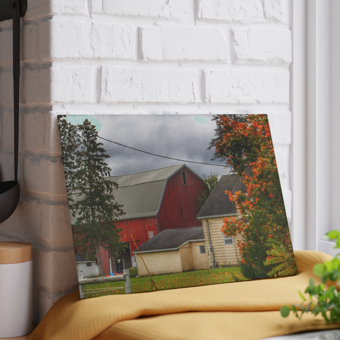 U R There Photography Farnsworth Road Red II Rustic Farmhouse Tempered-Glass Cutting Board