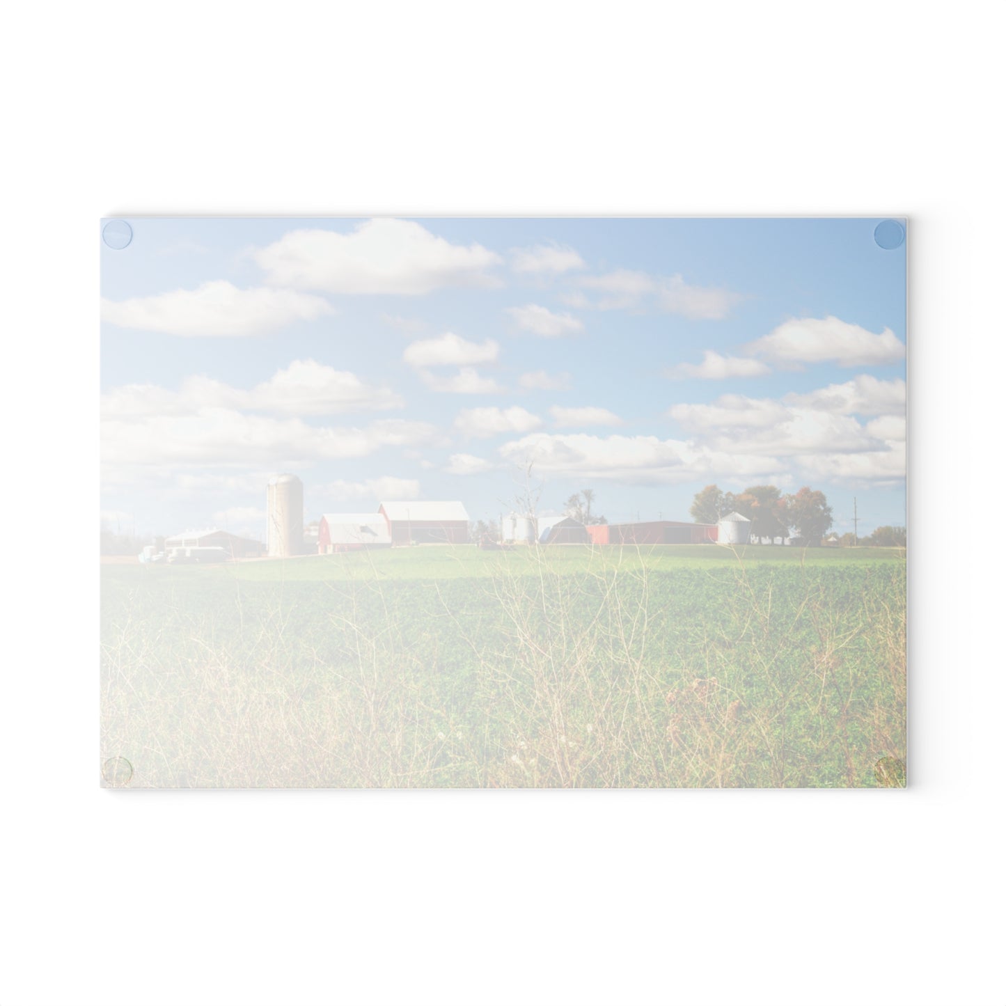 U R There Photography Pattison Road Farm Across the Field I Rustic Farmhouse Tempered-Glass Cutting Board