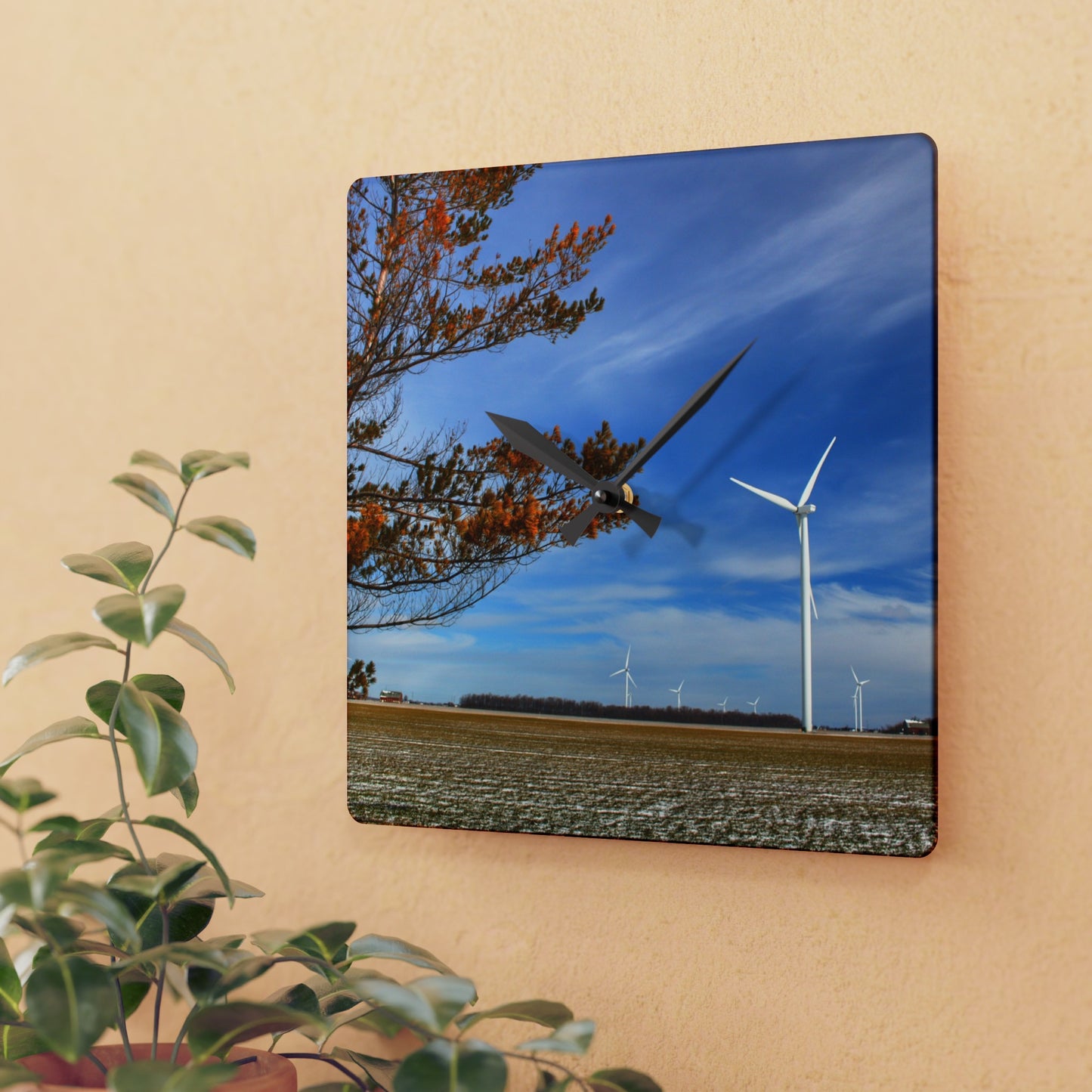 Rustic Farmhouse Wall Clock featuring Winter Windmills