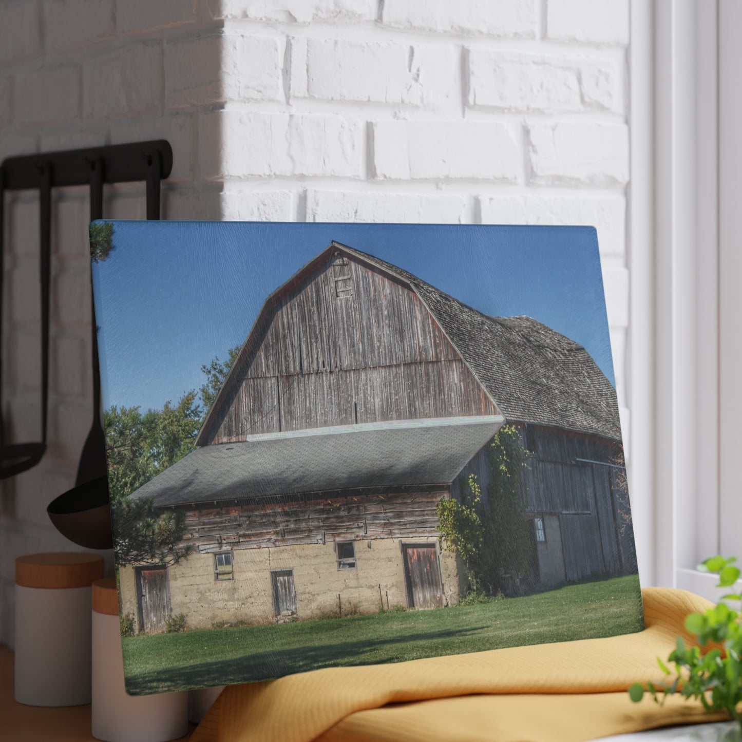 U R There Photography Snover Old Grey Rustic Farmhouse Tempered-Glass Cutting Board