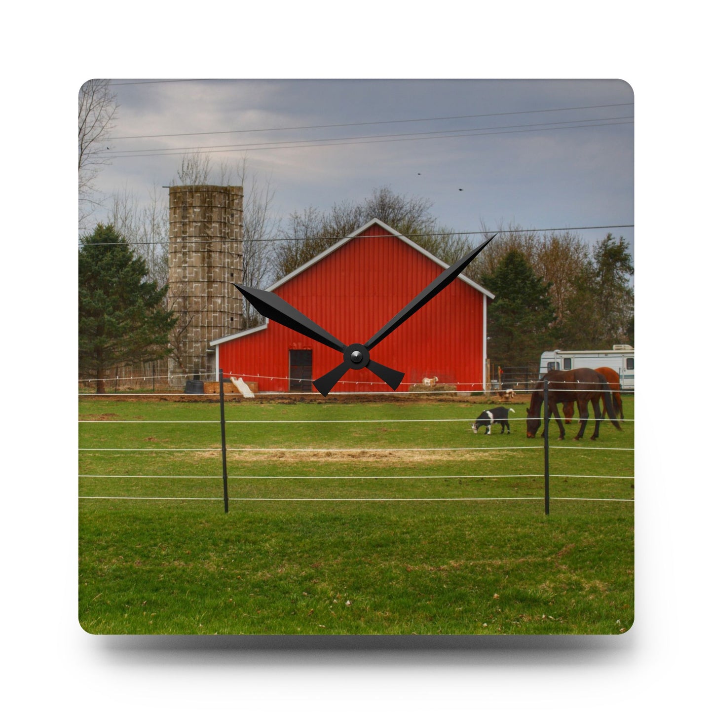 U R There Photography Fostoria Little Red Rustic Farmhouse Acrylic Analog Wall Clock