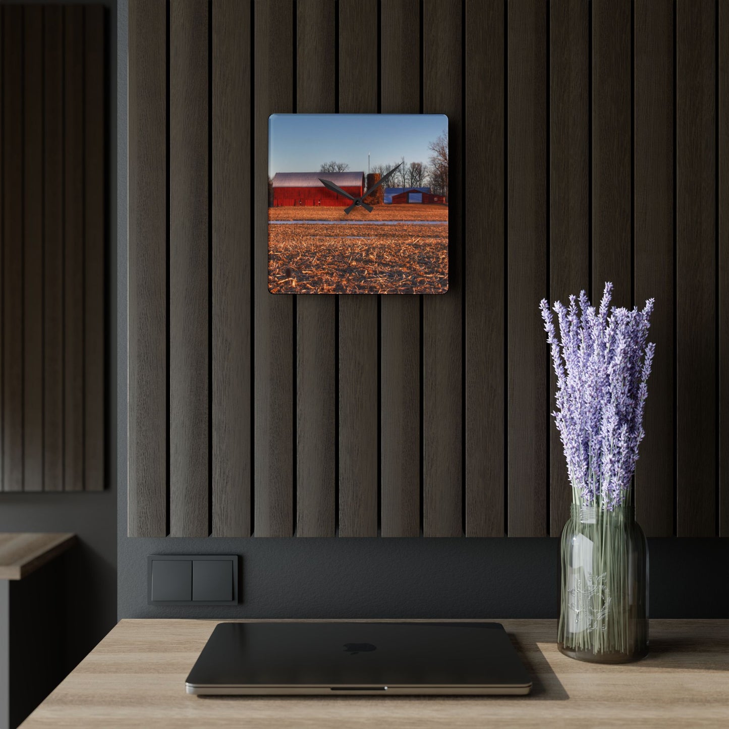 U R There Photography Early Spring on Catlin Road Rustic Farmhouse Acrylic Analog Wall Clock