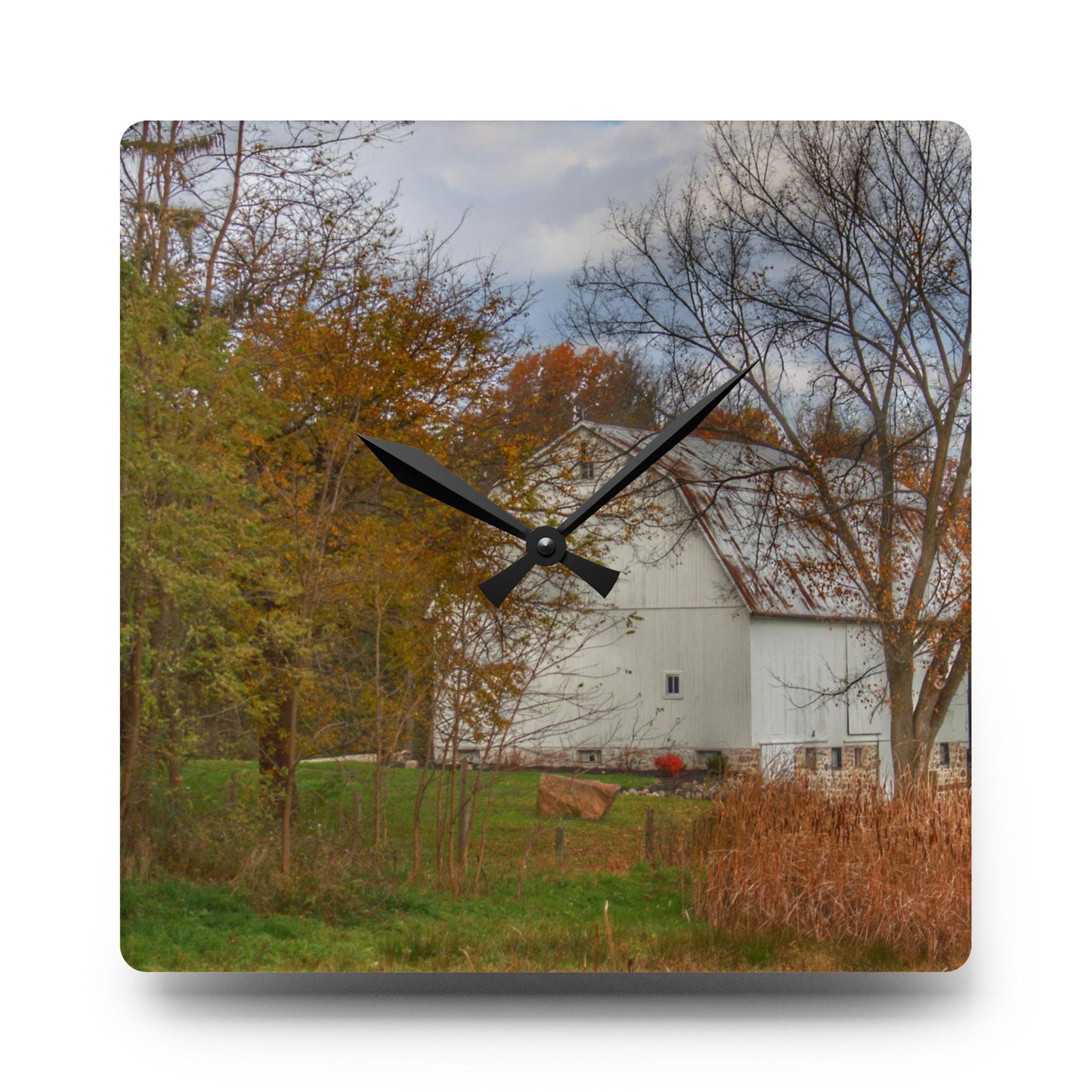 U R There Photography East Oakwood White Rustic Farmhouse Acrylic Analog Wall Clock