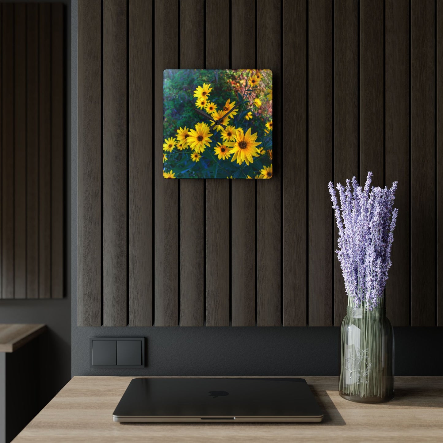 U R There Photography Bursts of Gold Rustic Farmhouse Acrylic Analog Wall Clock