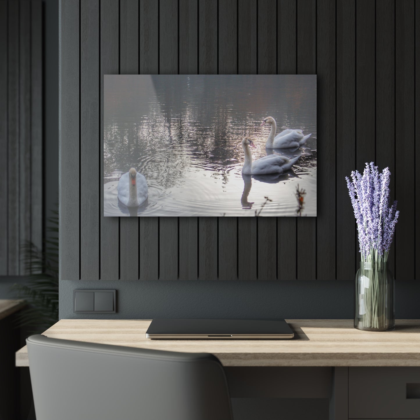 U R There Photography Swans of Duck Lake II Rustic Farmhouse Acrylic Wall Print