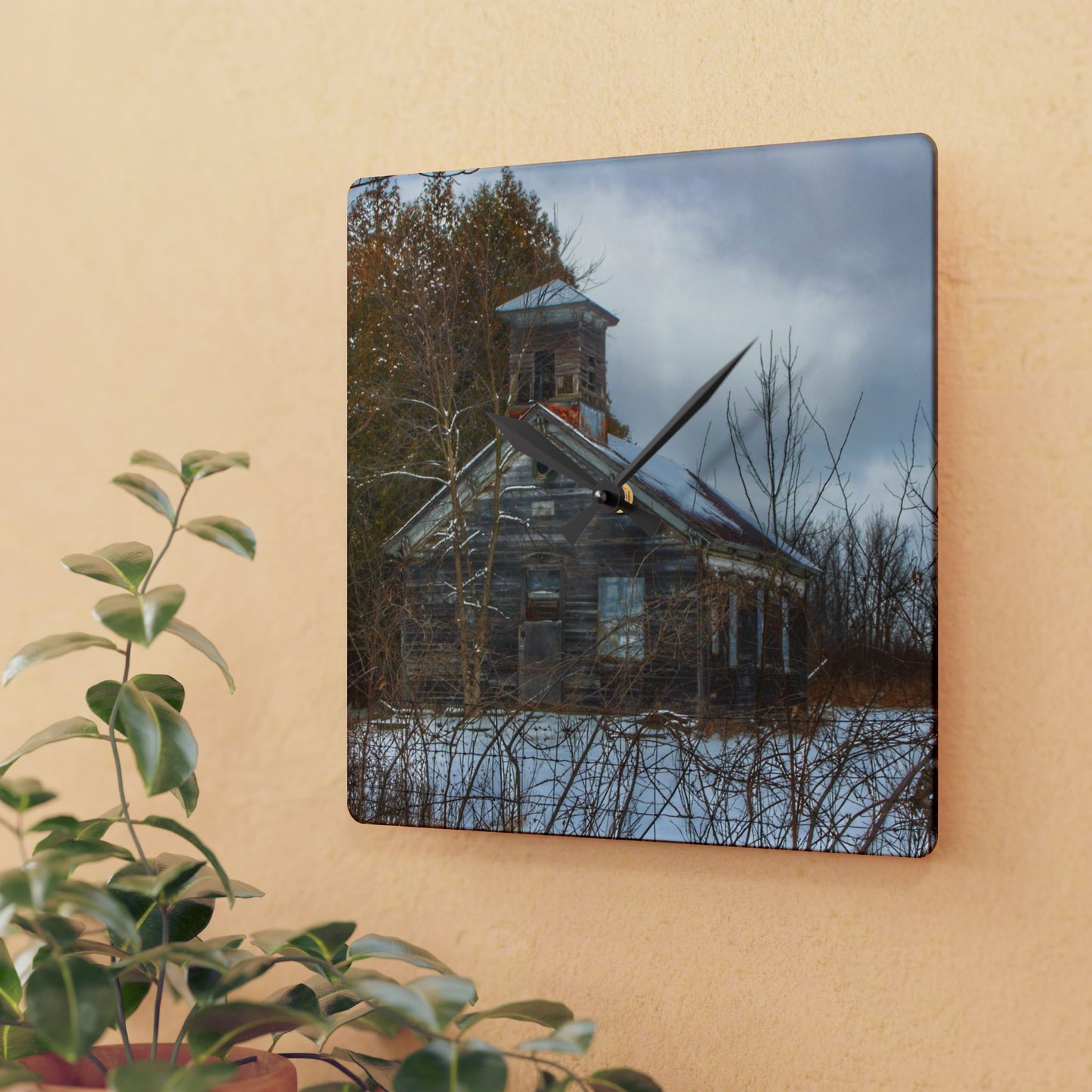 Rustic Farmhouse Wall Clock featuring Vermilya Schoolhouse II