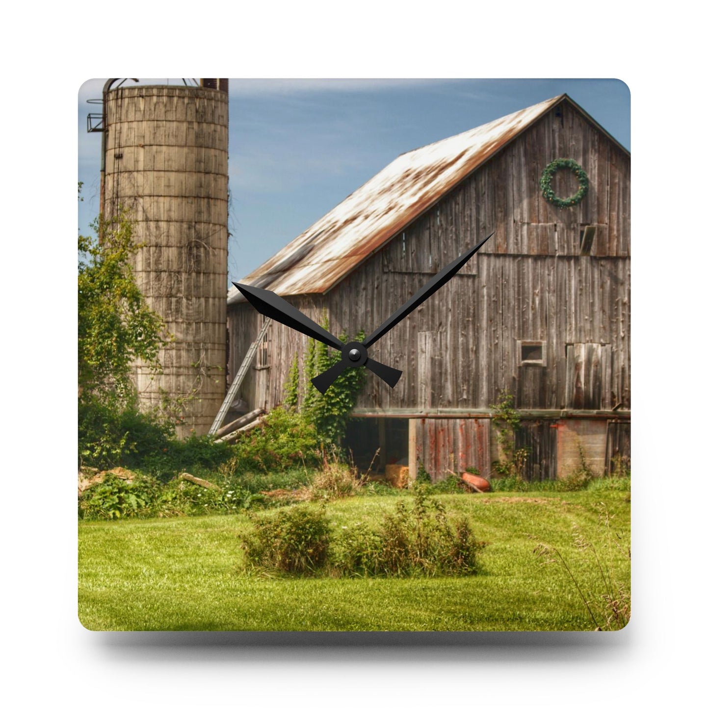 U R There Photography Churchill Christmas Barn in Summer Rustic Farmhouse Wall Clock