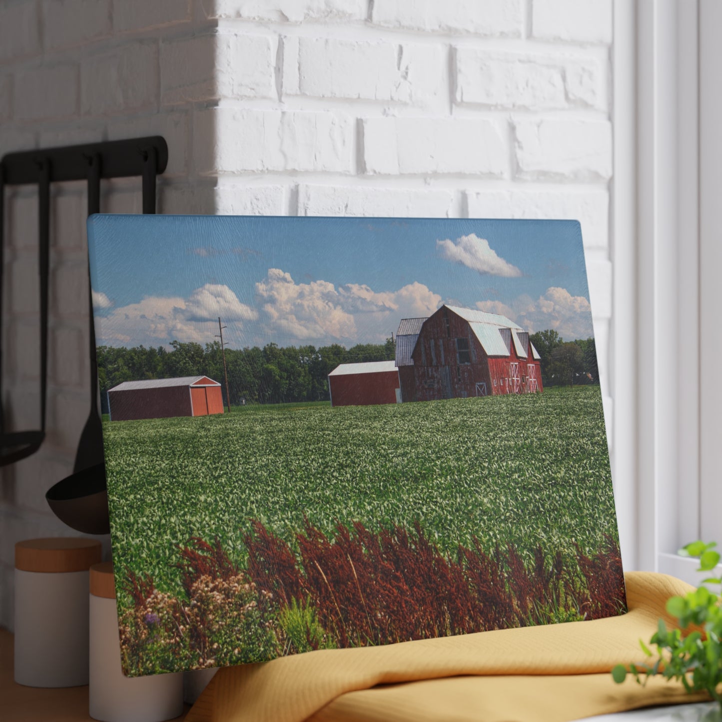 U R There Photography South Gera Road Red Rustic Farmhouse Tempered-Glass Cutting Board