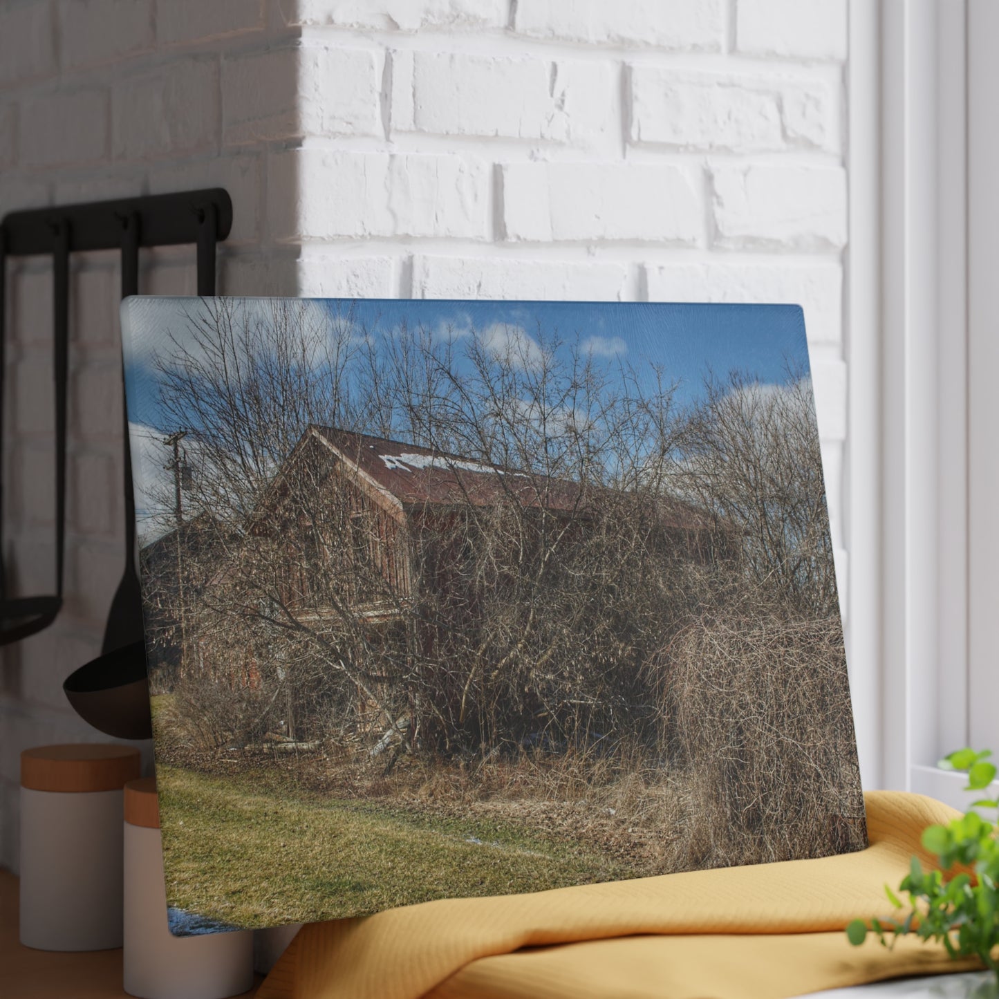 U R There Photography Buried Burnside Greys I Rustic Farmhouse Tempered-Glass Cutting Board