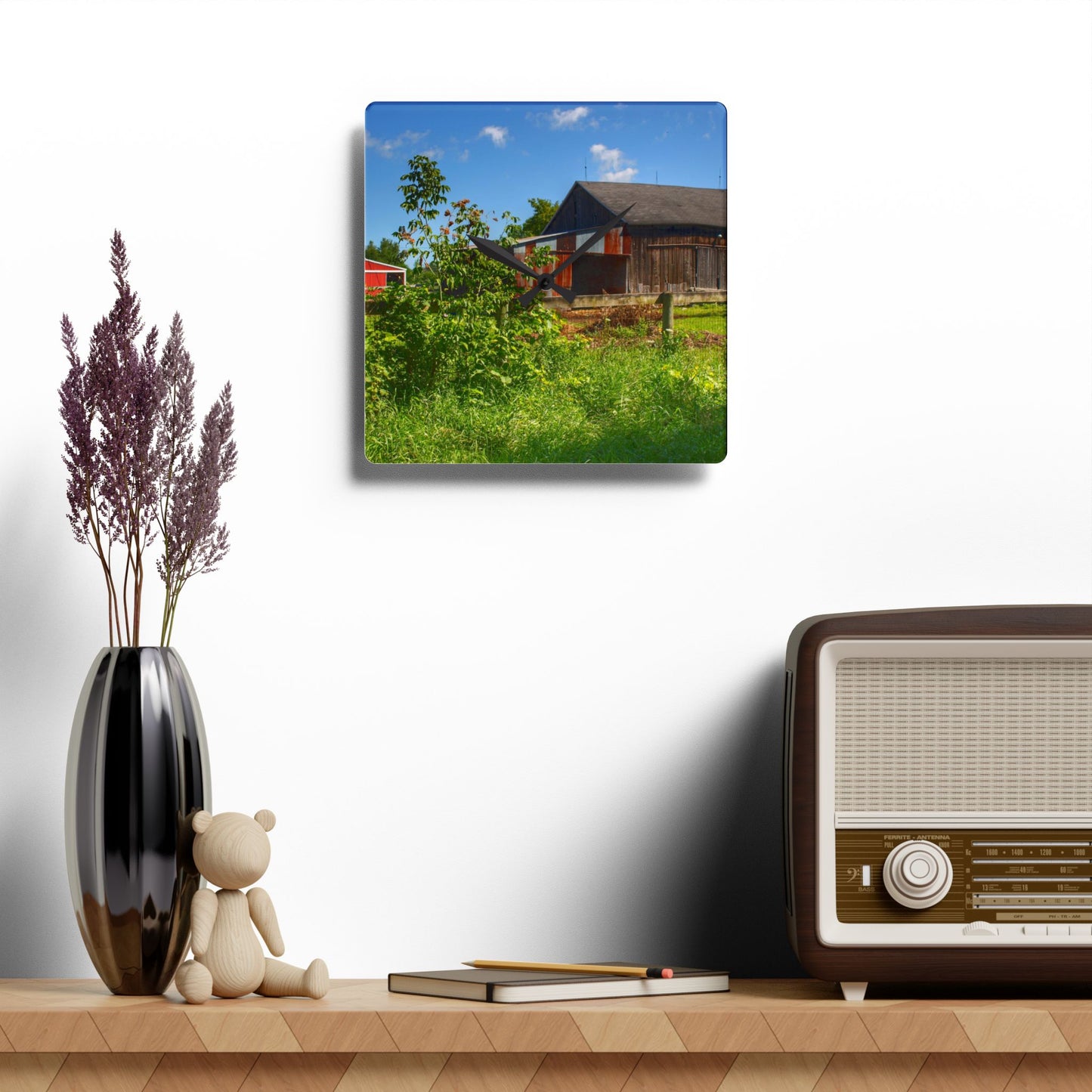 U R There Photography Beyond the Fence on Hunters Creek Rustic Farmhouse Acrylic Analog Wall Clock