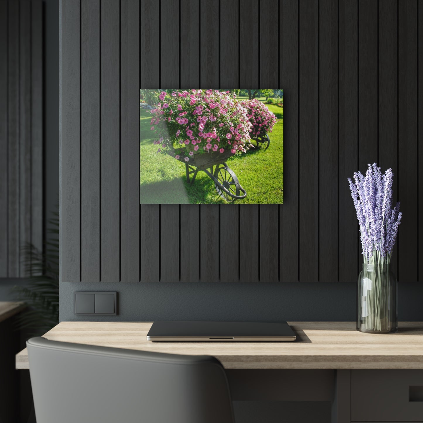 U R There Photography Wheelbarrow Full of Flowers Rustic Farmhouse Acrylic Wall Print