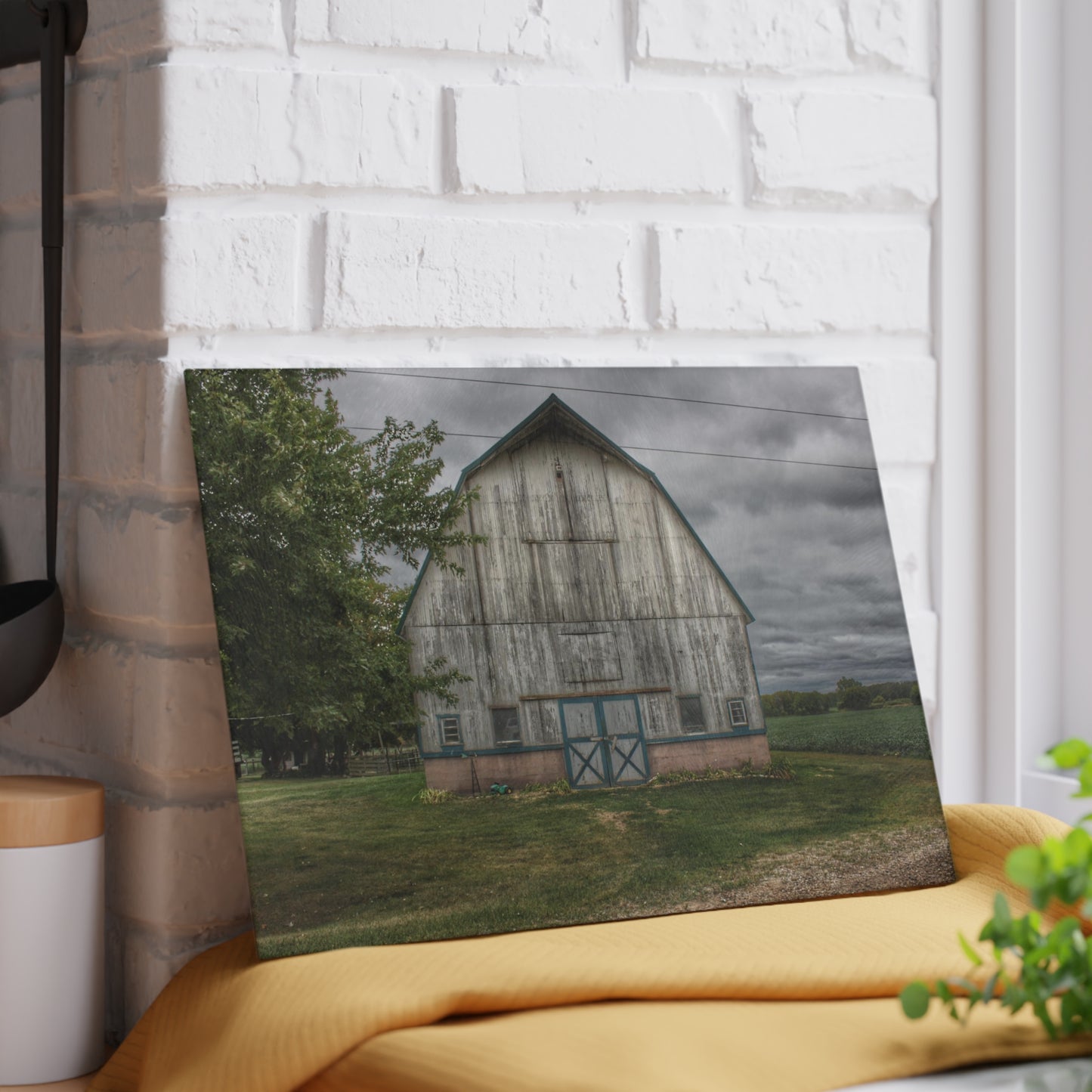 U R There Photography Bristol Road White I Rustic Farmhouse Tempered-Glass Cutting Board