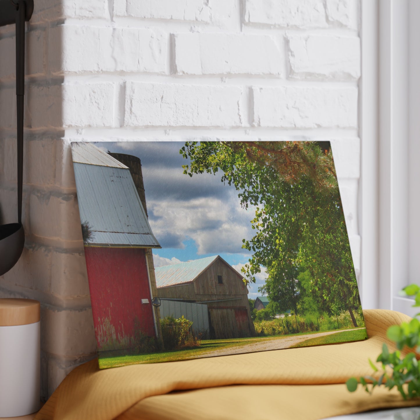 U R There Photography Hough Barn View Rustic Farmhouse Tempered-Glass Cutting Board