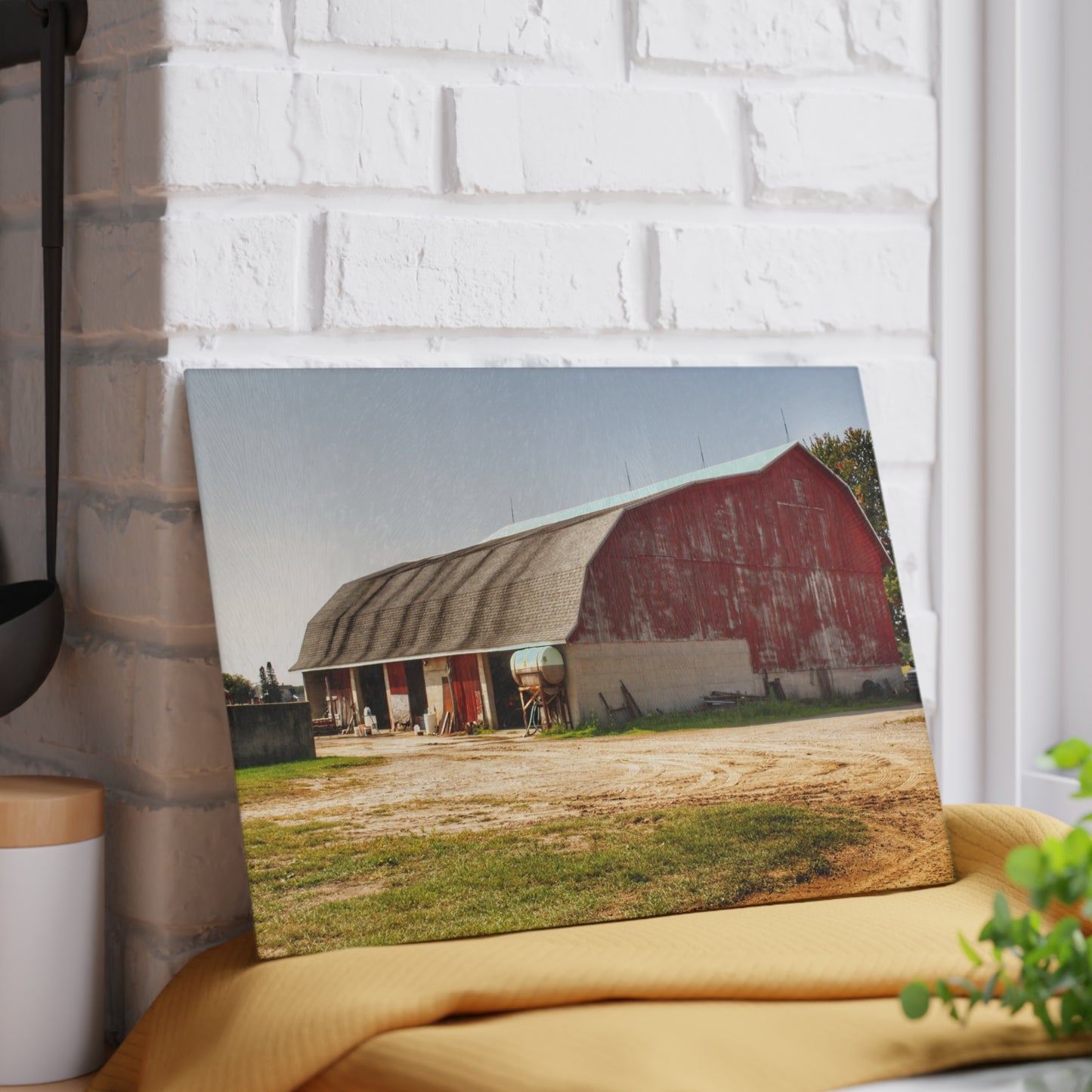 U R There Photography Quonset Barn Rustic Farmhouse Tempered-Glass Cutting Board