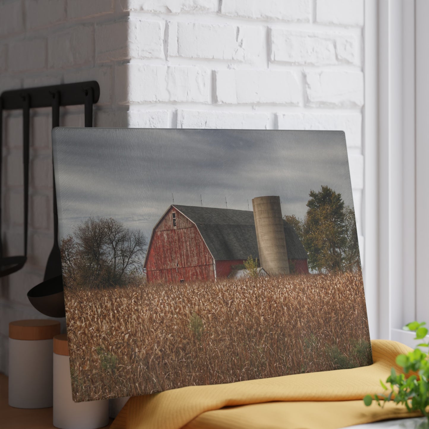 U R There Photography Shepard Road Red Rustic Farmhouse Tempered-Glass Cutting Board