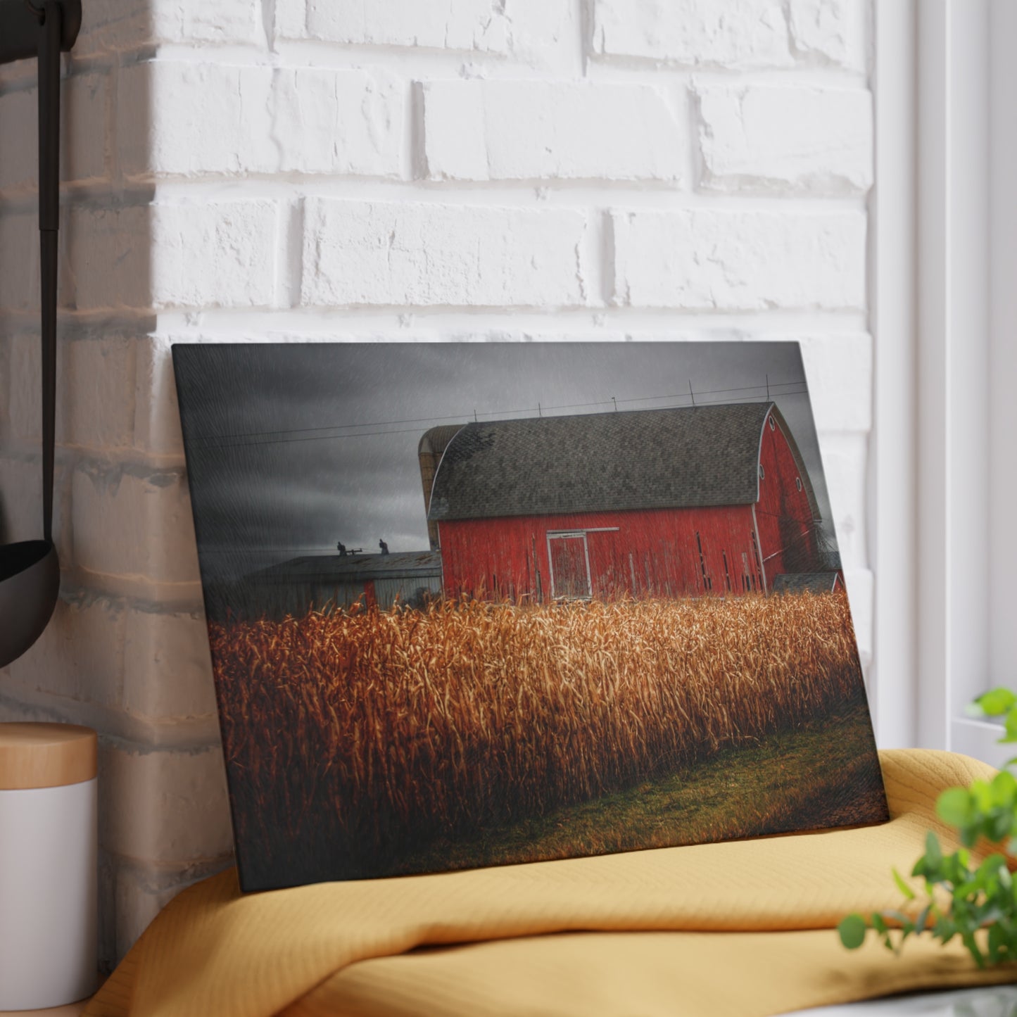 U R There Photography Slattery Road Cornfield Red Rustic Farmhouse Tempered-Glass Cutting Board
