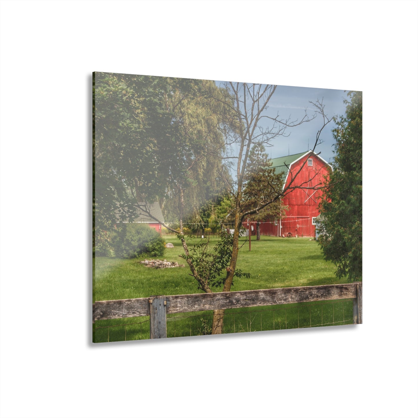 U R There Photography Roadside Red Beyond the Fence Rustic Farmhouse Acrylic Wall Print