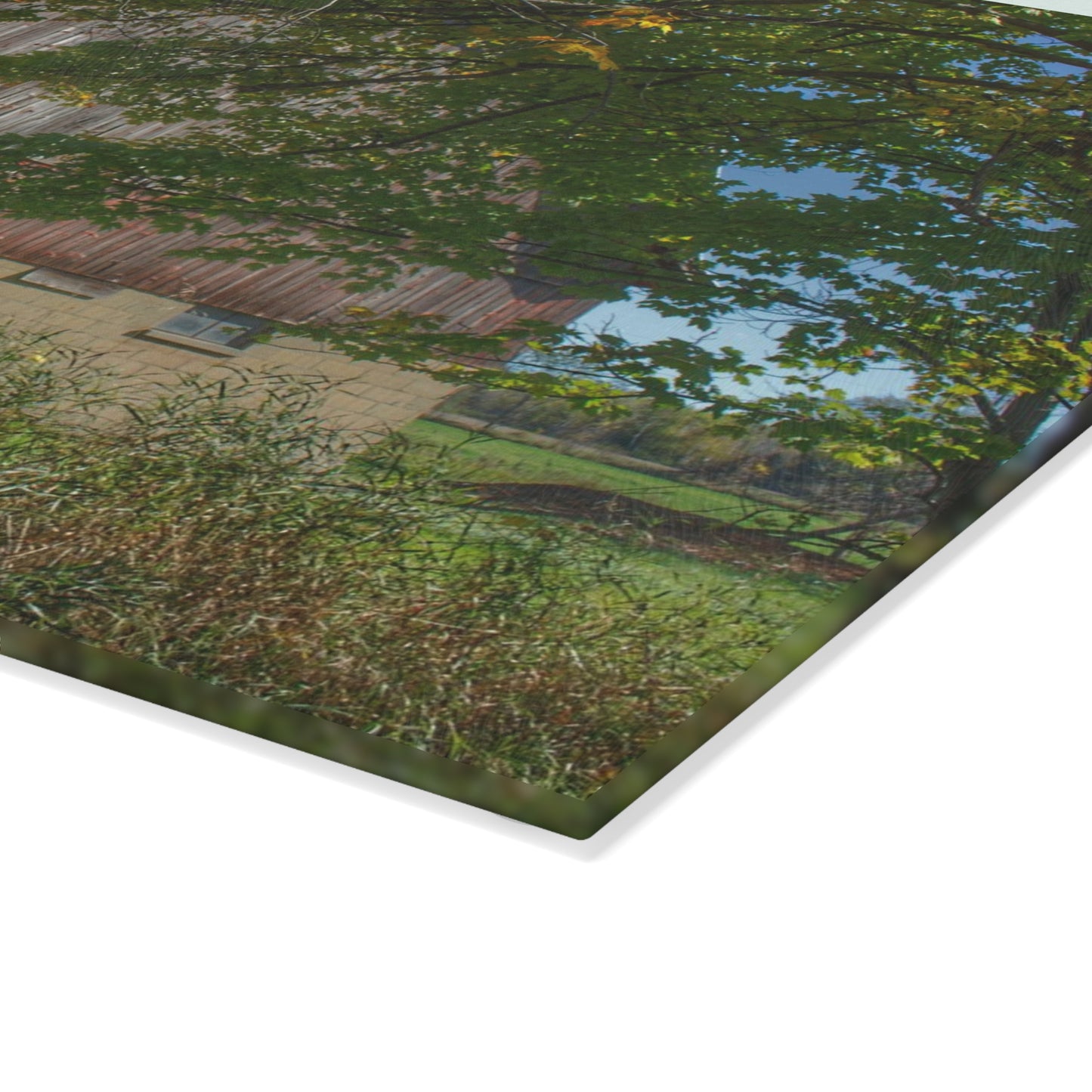 U R There Photography Byington Road Red I Rustic Farmhouse Tempered-Glass Cutting Board