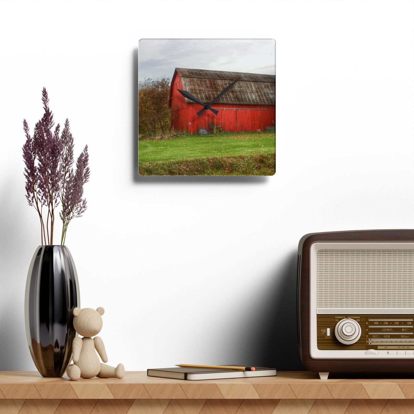 U R There Photography Oak Road Barber Barn I Rustic Farmhouse Acrylic Analog Wall Clock