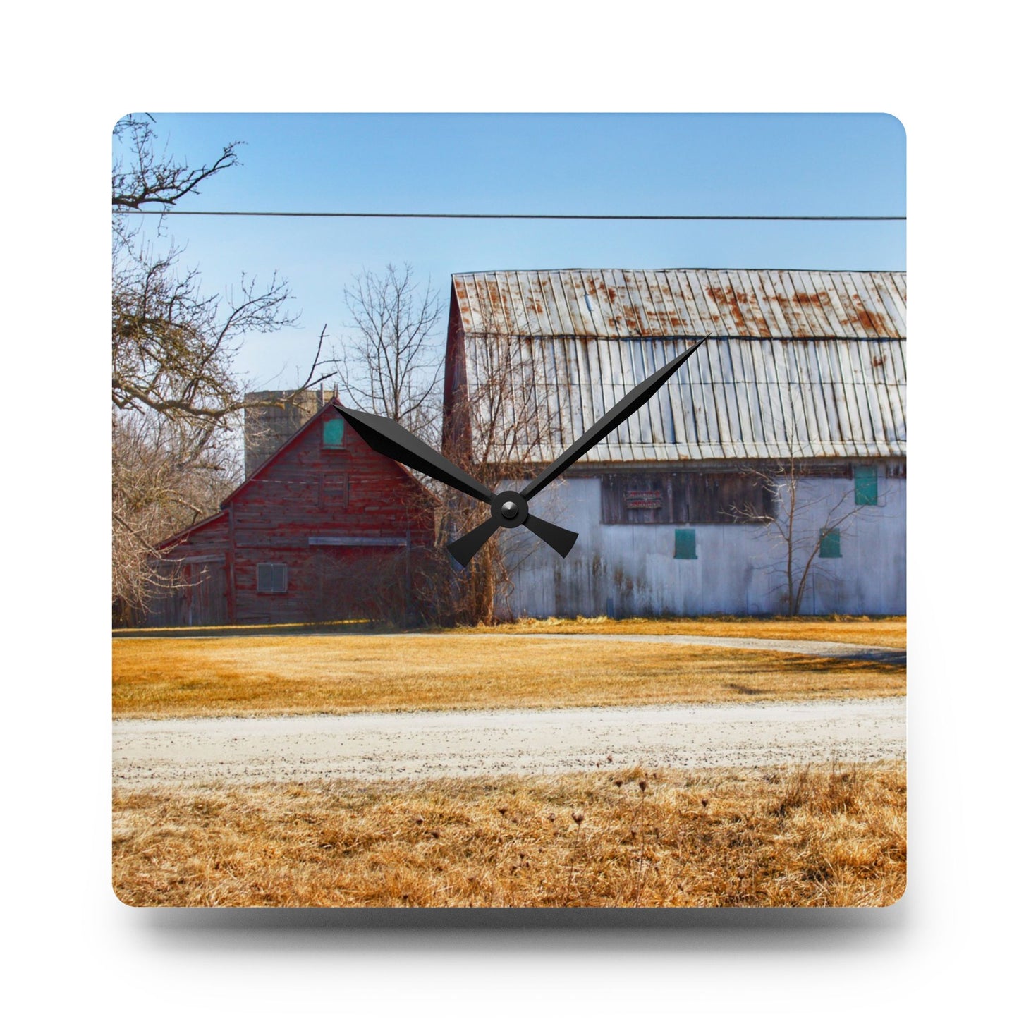 U R There Photography Indian Trail Rusted Reds II Rustic Farmhouse Acrylic Analog Wall Clock