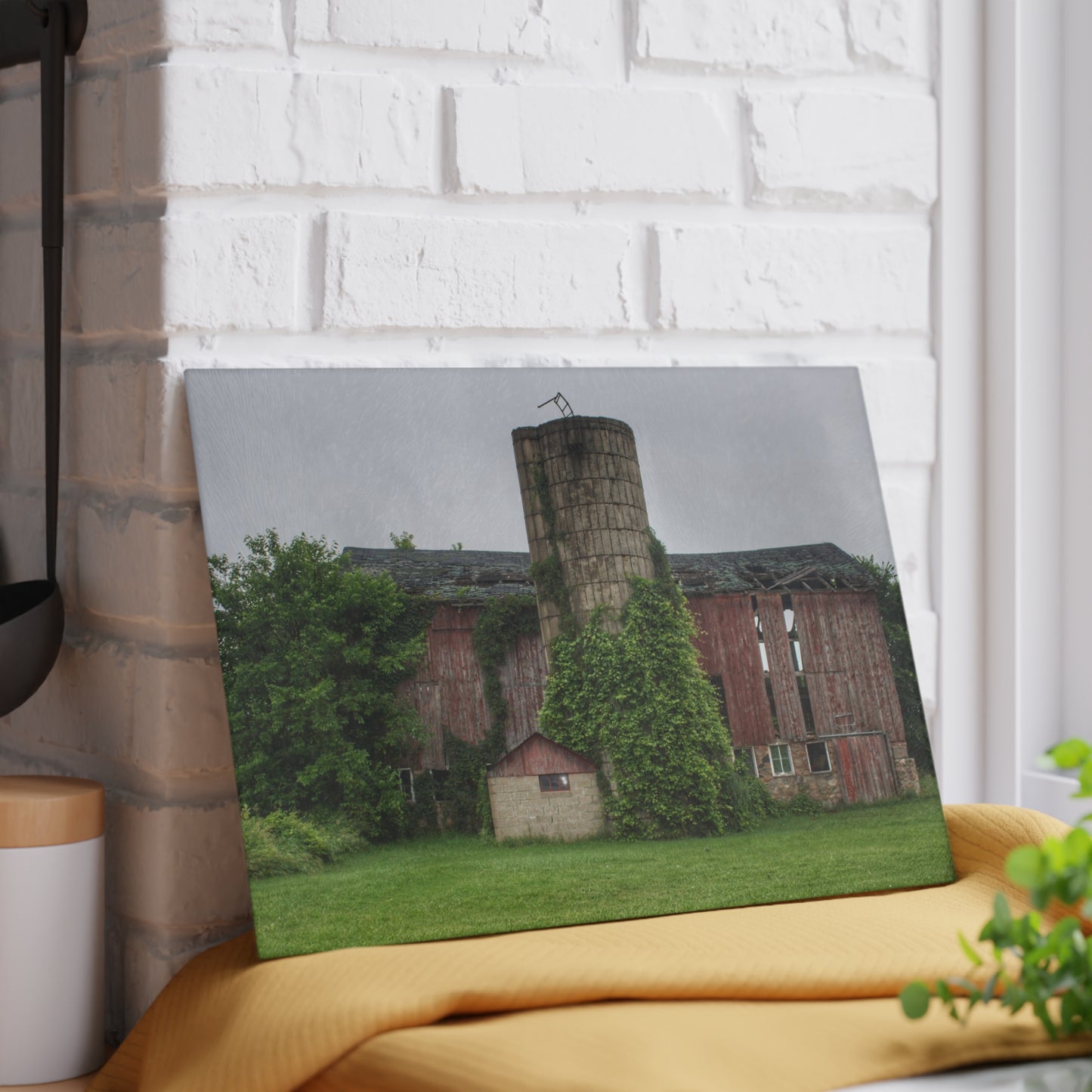 U R There Photography Imlay City Road Red I Rustic Farmhouse Tempered-Glass Cutting Board