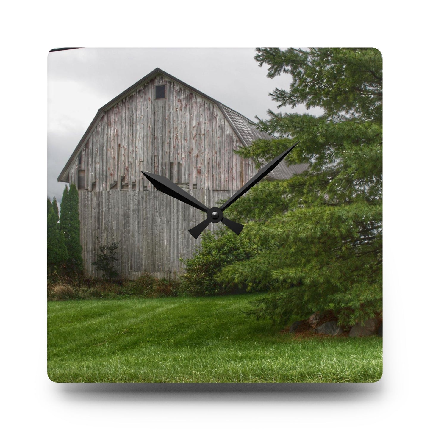 U R There Photography Dequindre Road Grey II Rustic Farmhouse Acrylic Analog Wall Clock