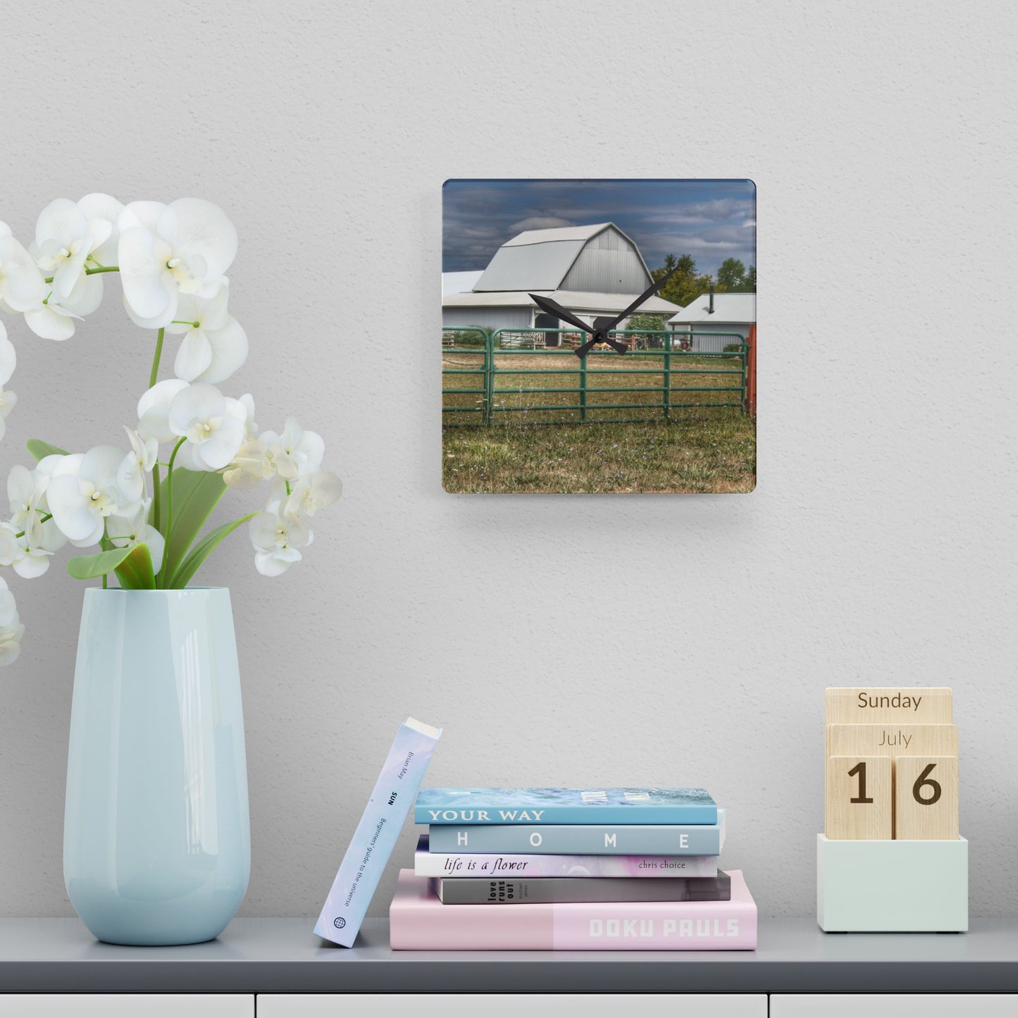 U R There Photography Petz Road Grey Rustic Farmhouse Acrylic Analog Wall Clock