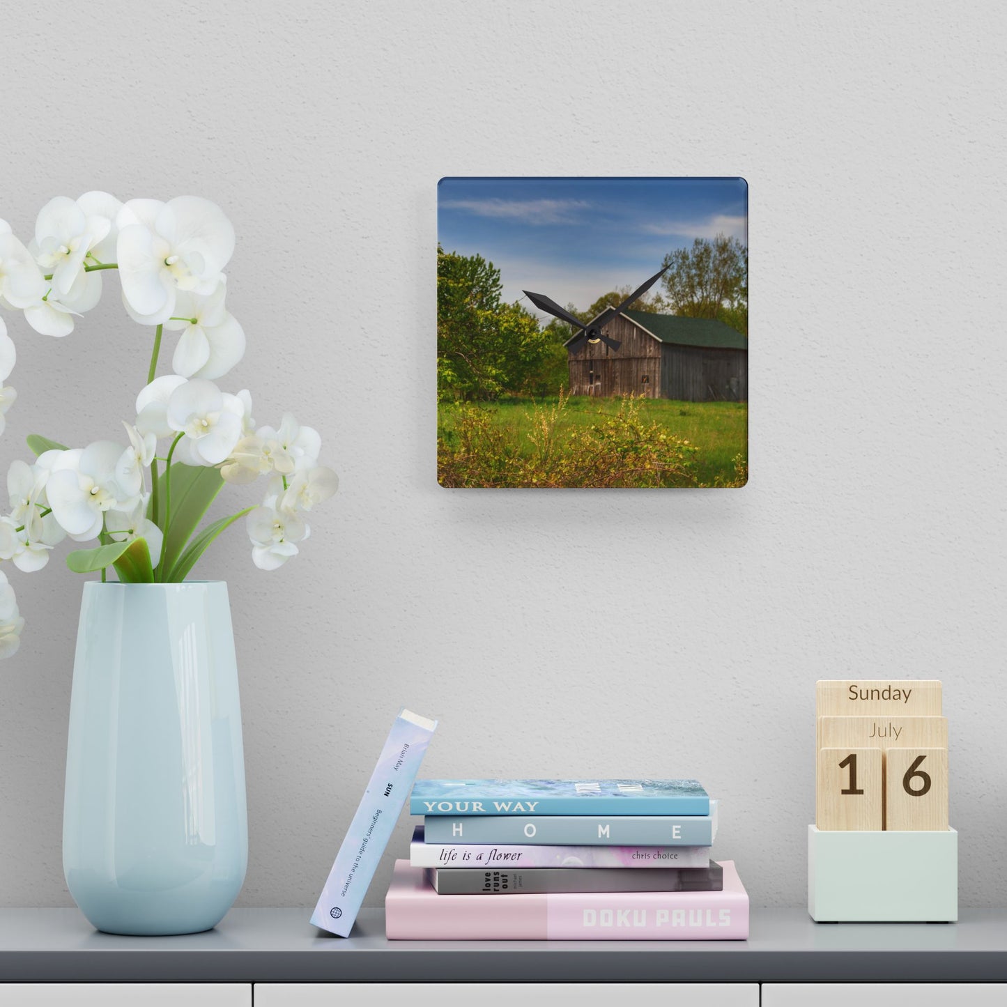 U R There Photography North Branch Little Grey Rustic Farmhouse Acrylic Analog Wall Clock