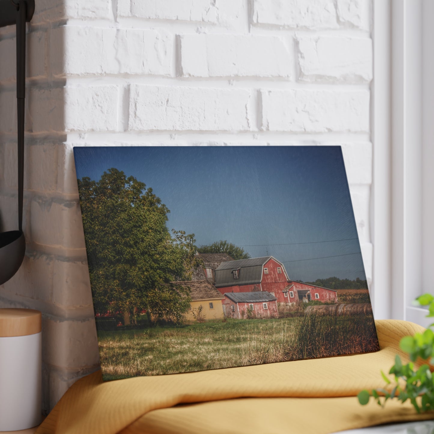 U R There Photography Rochester Road Red I Rustic Farmhouse Tempered-Glass Cutting Board