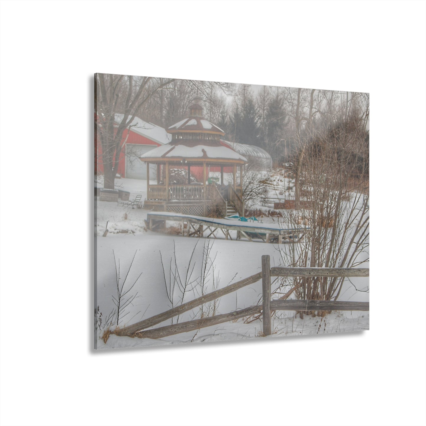 U R There Photography Columbiaville Gazebo in Winter Rustic Farmhouse Acrylic Wall Print