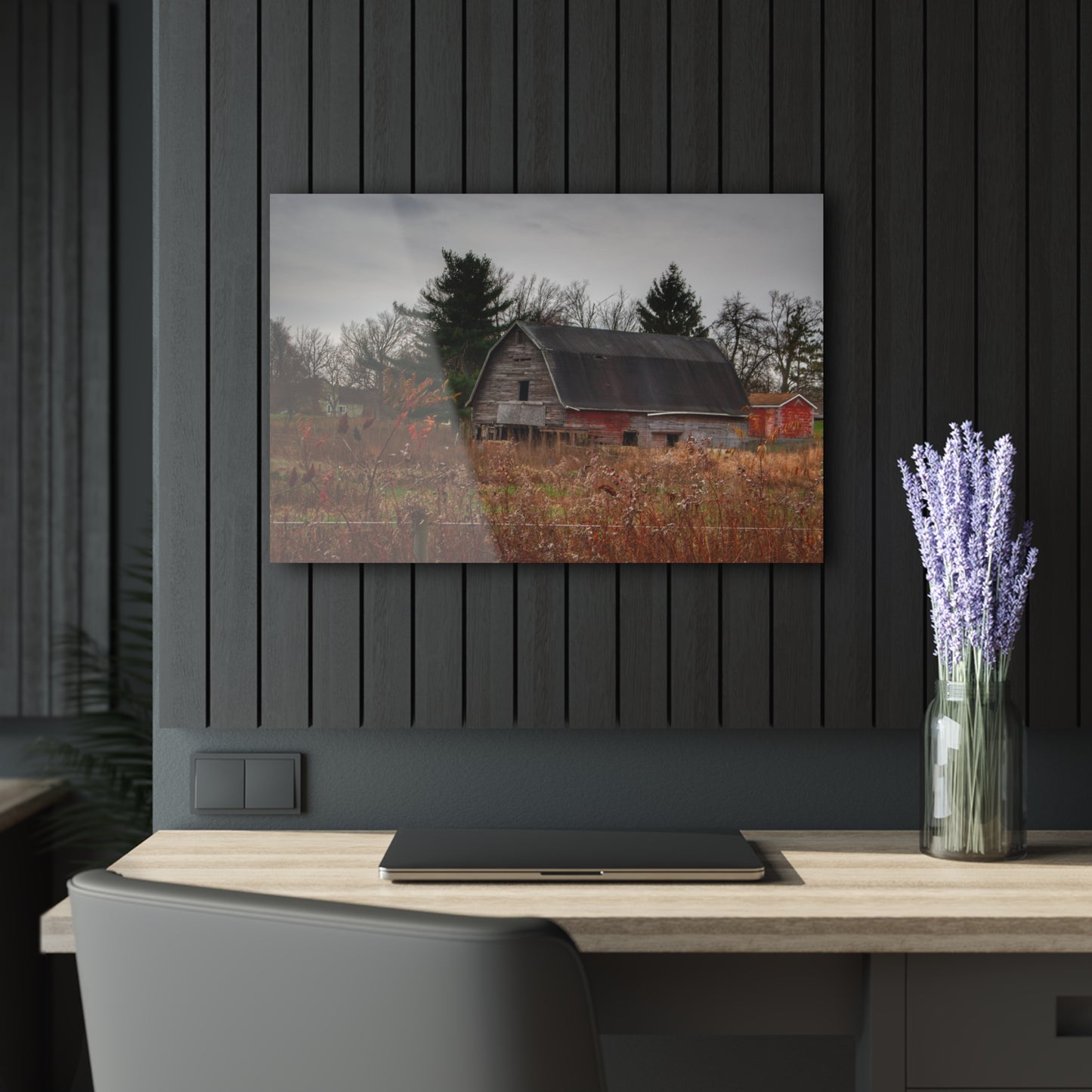 U R There Photography Field Grey and Little Red Rustic Farmhouse Acrylic Wall Print