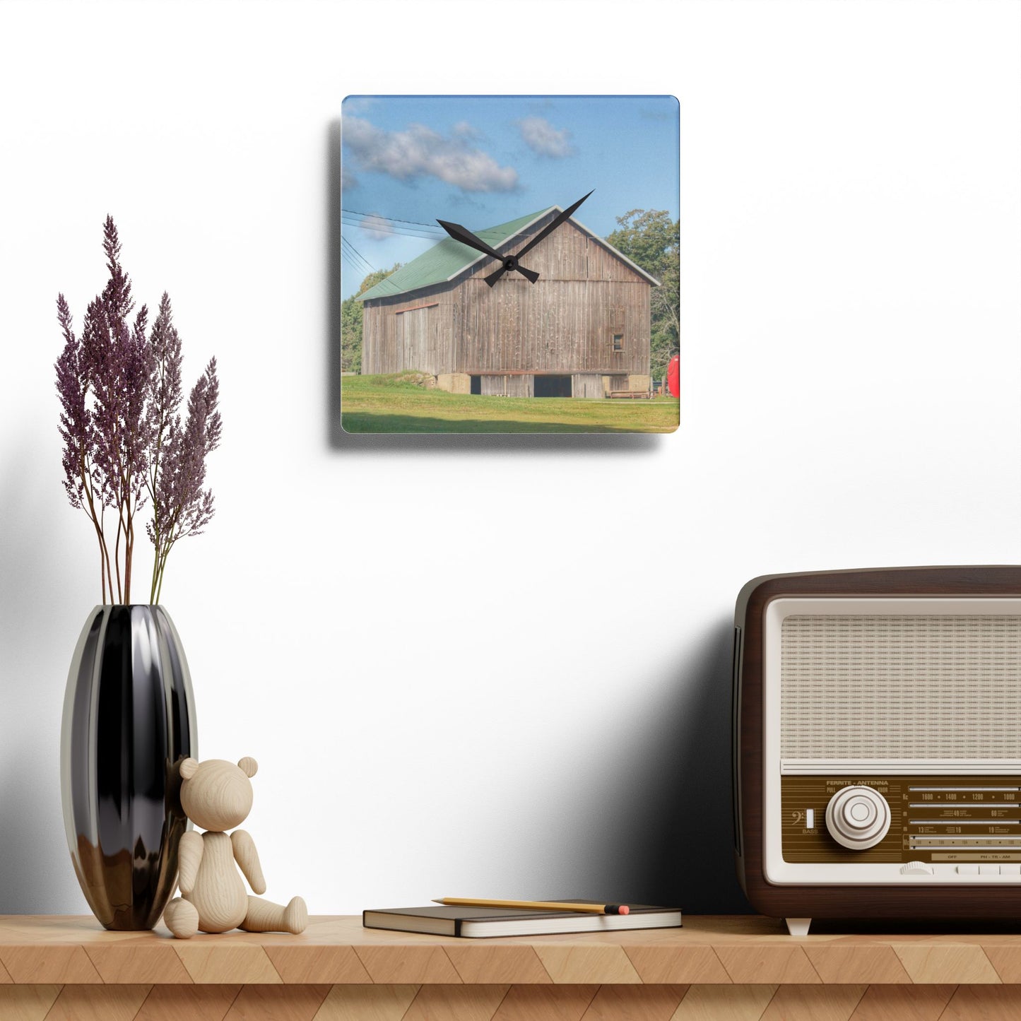 U R There Photography Kingston Road Grey Rustic Farmhouse Acrylic Analog Wall Clock