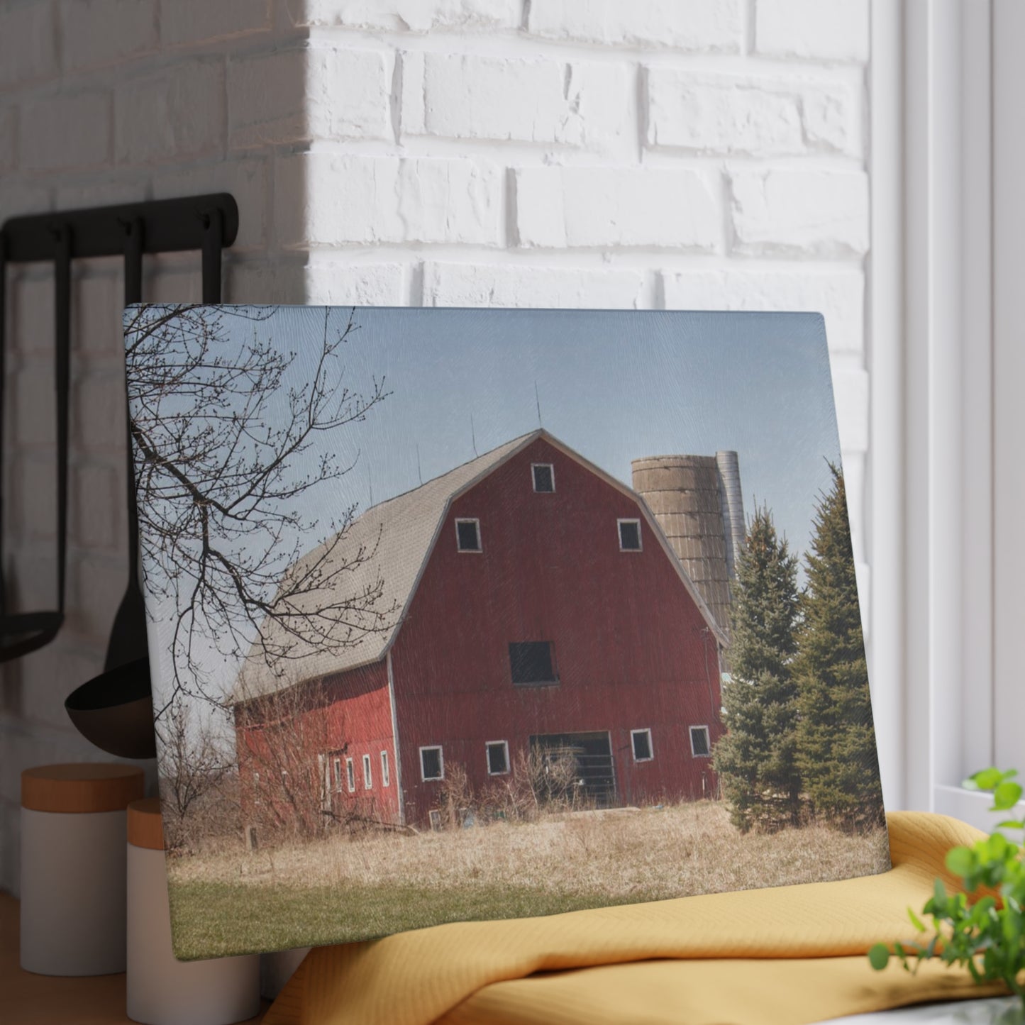 U R There Photography Hadley Red II Rustic Farmhouse Tempered-Glass Cutting Board