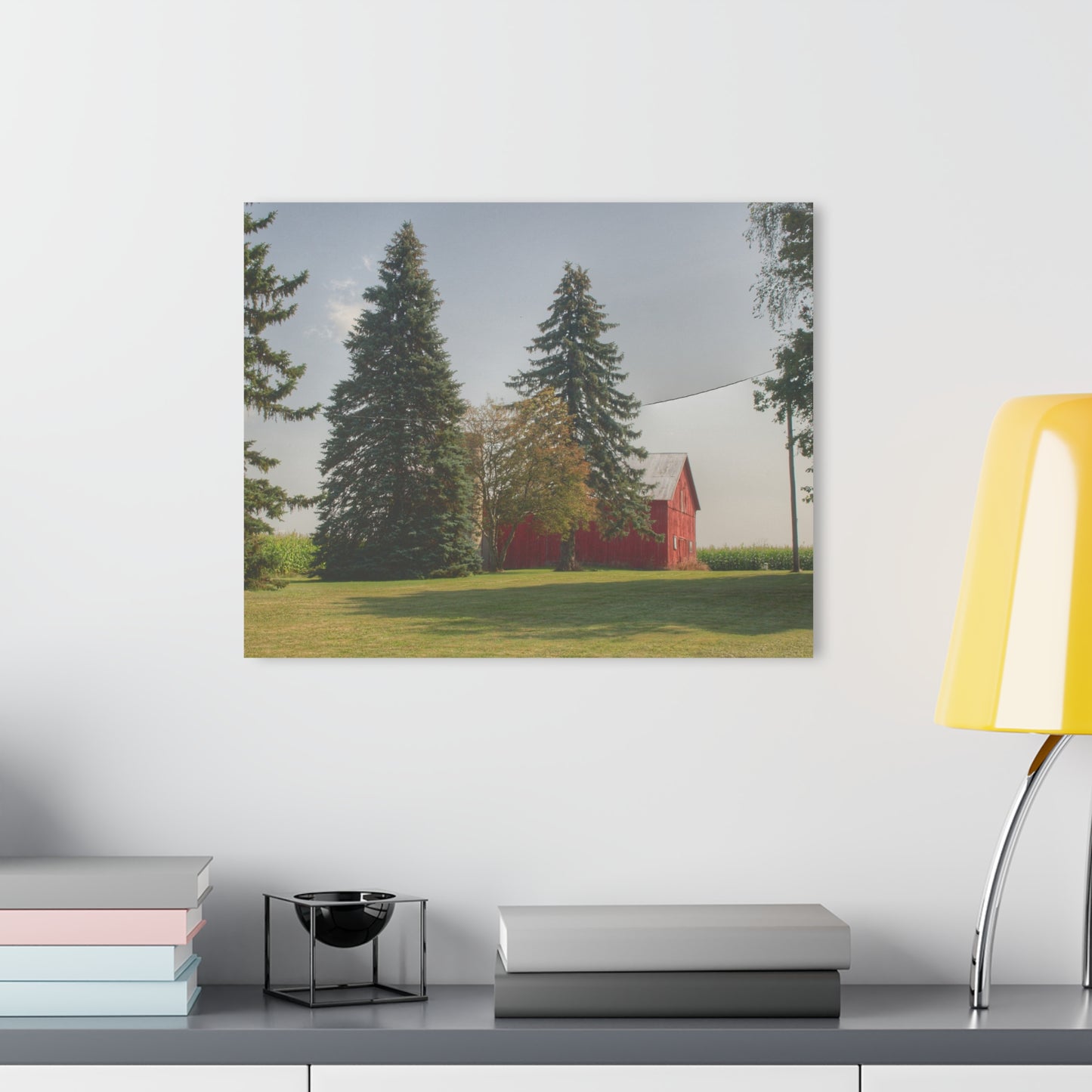 U R There Photography Small Red Barn Beneath the Pines Rustic Farmhouse Acrylic Wall Print