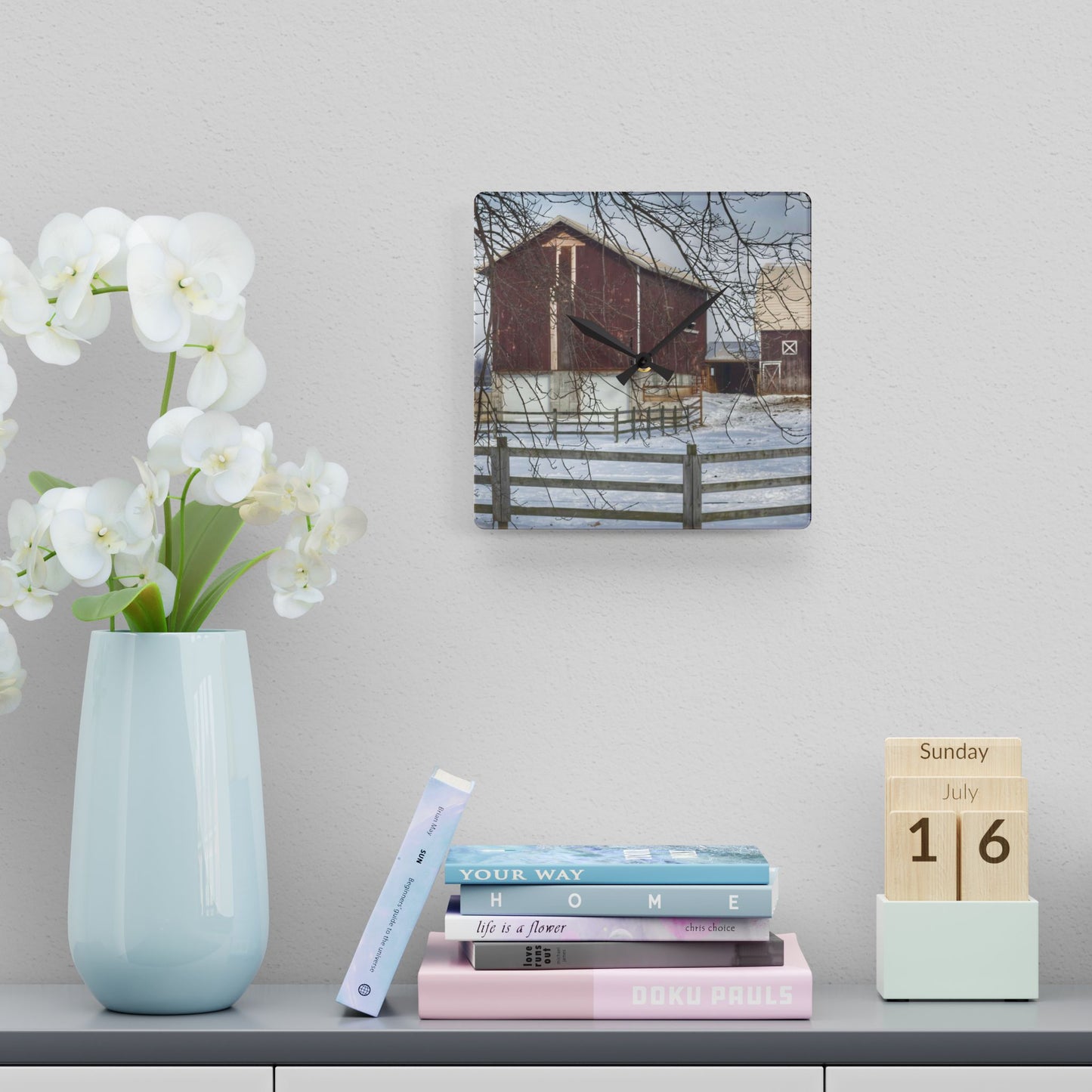 U R There Photography Ebeling Brown Rustic Farmhouse Acrylic Analog Wall Clock