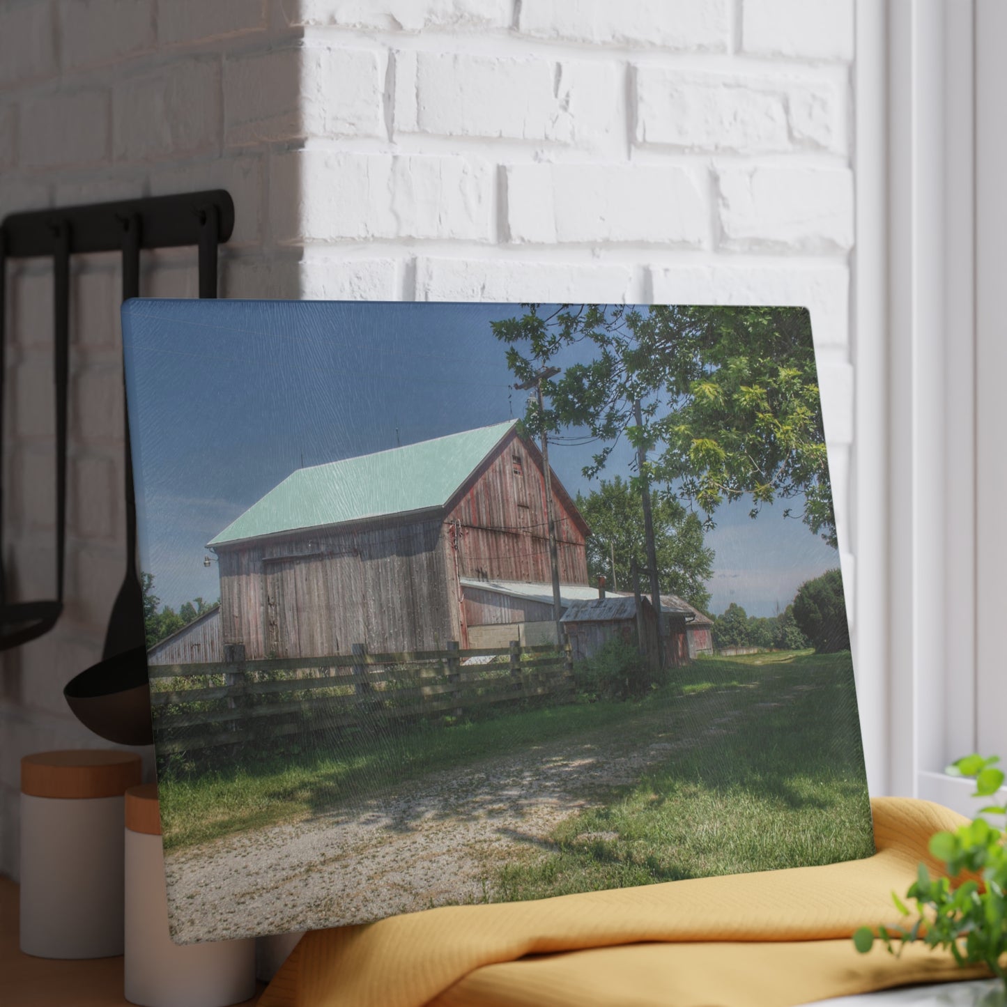 U R There Photography Castle Road Cow Barn II Rustic Farmhouse Tempered-Glass Cutting Board