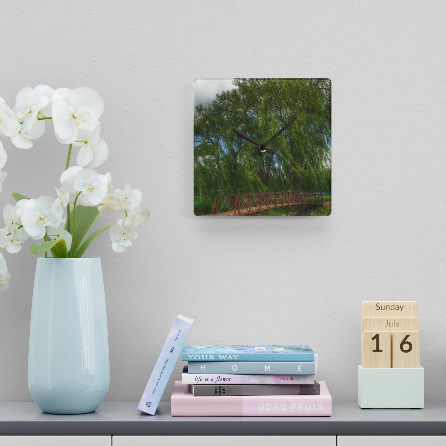 U R There Photography Linear Park Bridge In Lapeer II Rustic Farmhouse Acrylic Analog Wall Clock