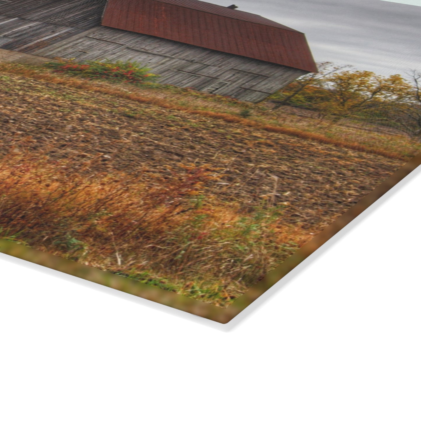 U R There Photography Sheridan Line Road Rusted Grey I Rustic Farmhouse Tempered-Glass Cutting Board 8"x 11"