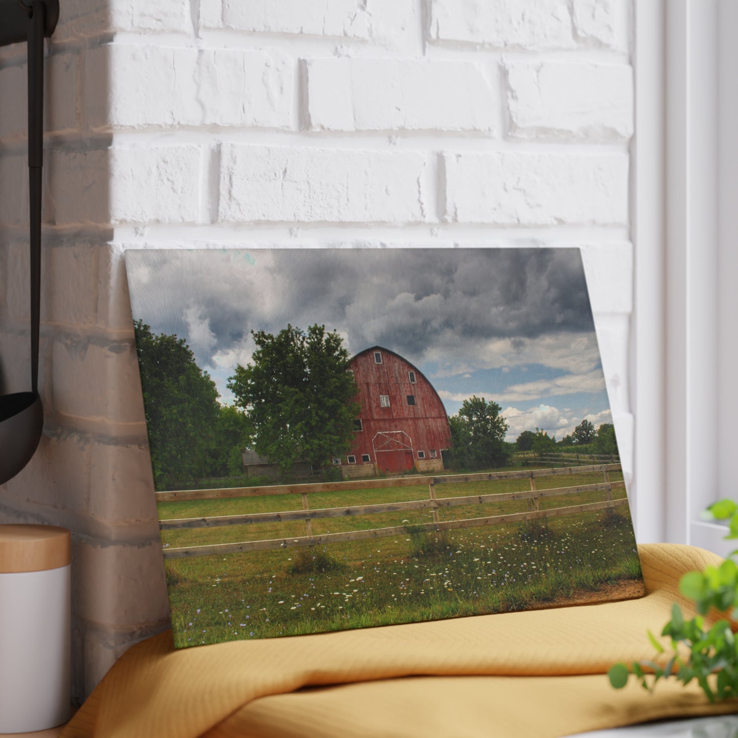 U R There Photography Elba Township Red Rustic Farmhouse Tempered-Glass Cutting Board