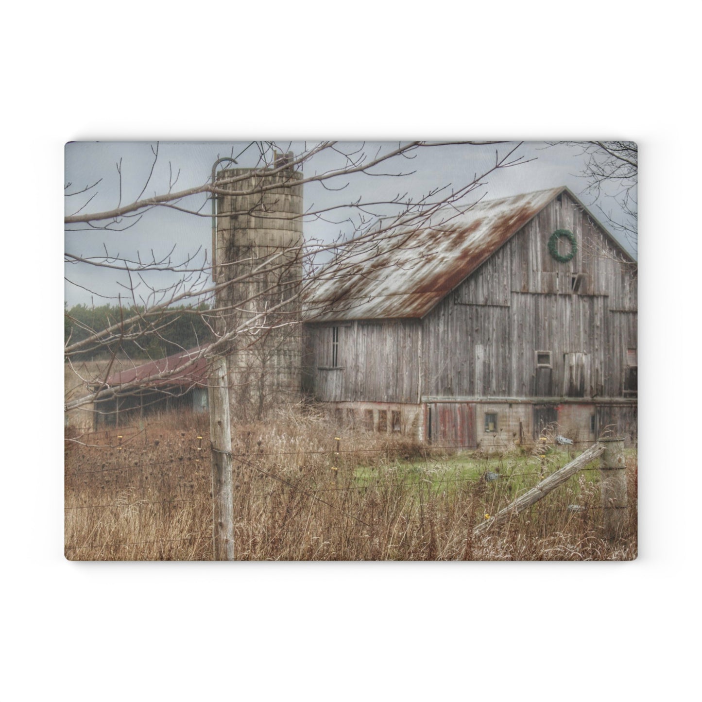 U R There Photography Churchill Christmas Barn I Rustic Farmhouse Tempered-Glass Cutting Board